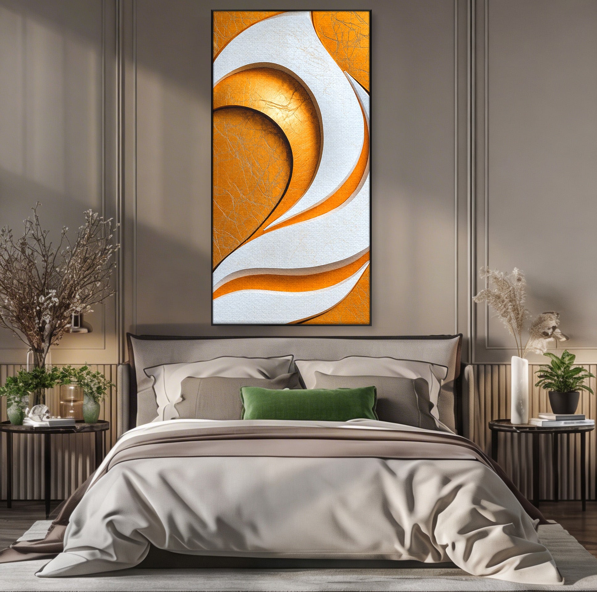 Tablou Canvas Premium LuxCanva® C1385, Necunoscuta Aurie, Abstract, Modern, Arta Contemporana, Alb, Eleganta, Birou, Culori Vibrante