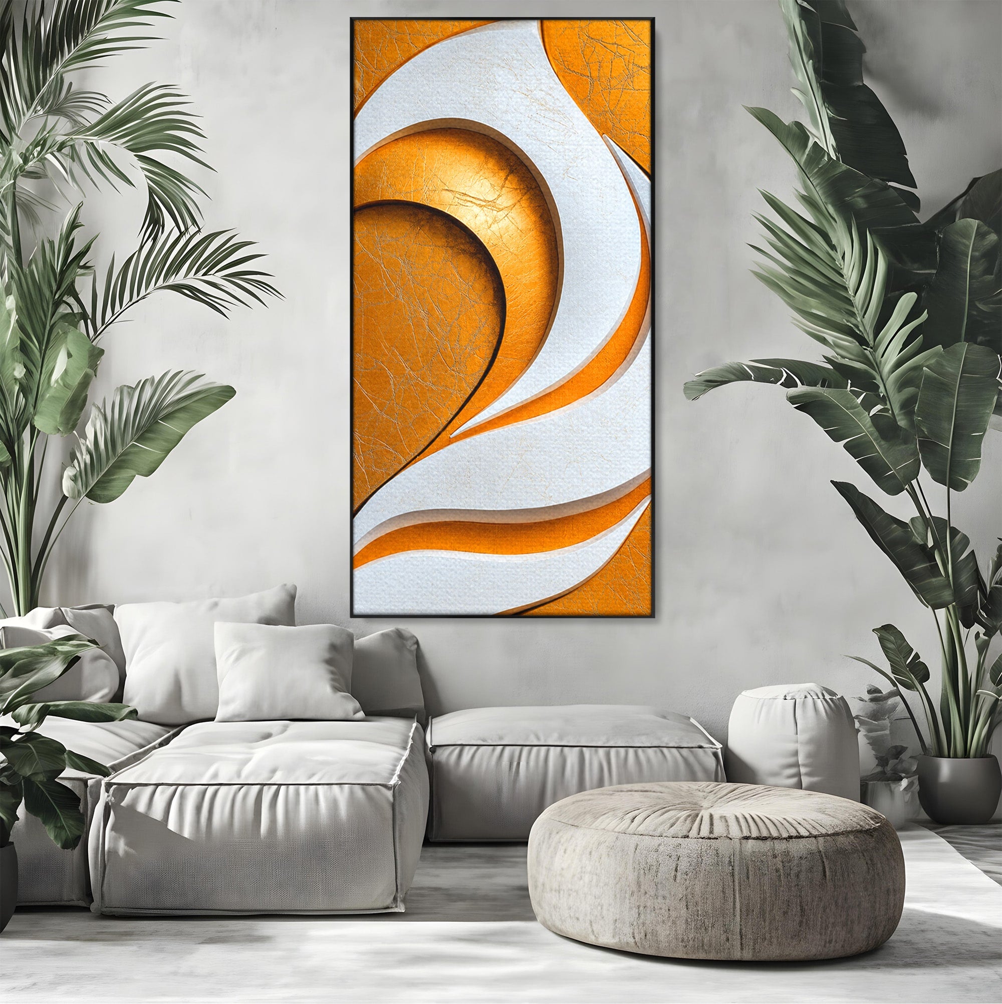 Tablou Canvas Premium LuxCanva® C1385, Necunoscuta Aurie, Abstract, Modern, Arta Contemporana, Alb, Eleganta, Birou, Culori Vibrante