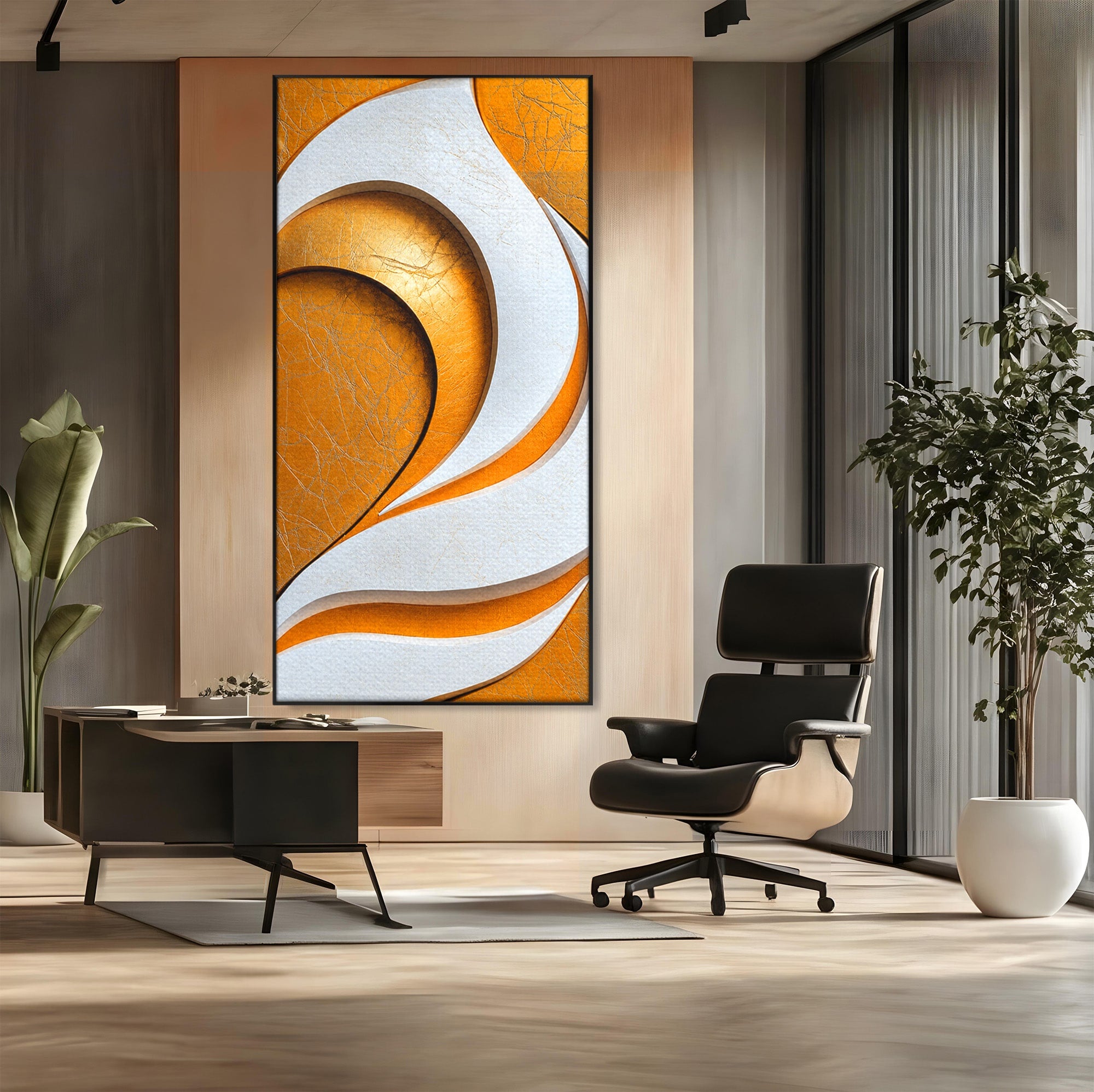 Tablou Canvas Premium LuxCanva® C1385, Necunoscuta Aurie, Abstract, Modern, Arta Contemporana, Alb, Eleganta, Birou, Culori Vibrante