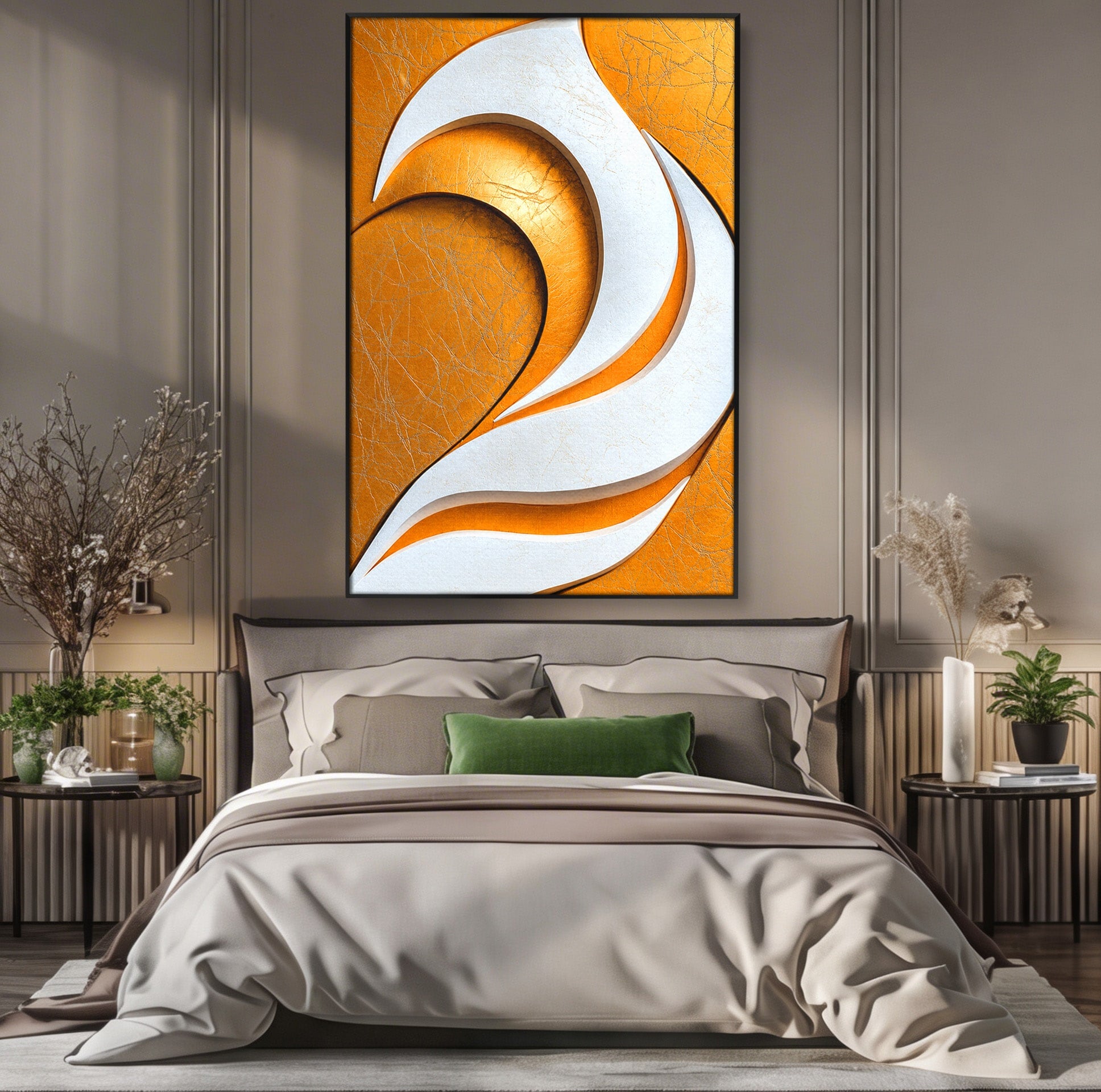 Tablou Canvas Premium LuxCanva® C1385, Necunoscuta Aurie, Abstract, Modern, Arta Contemporana, Alb, Eleganta, Birou, Culori Vibrante