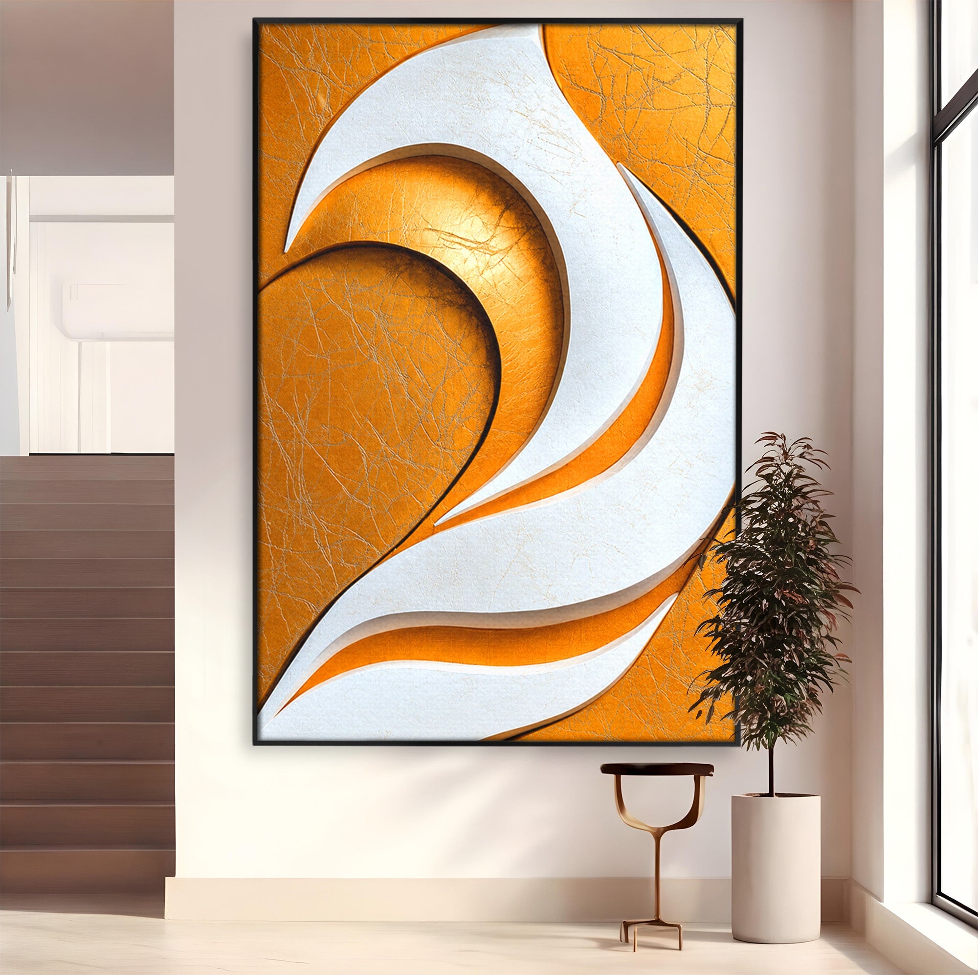 Tablou Canvas Premium LuxCanva® C1385, Necunoscuta Aurie, Abstract, Modern, Arta Contemporana, Alb, Eleganta, Birou, Culori Vibrante