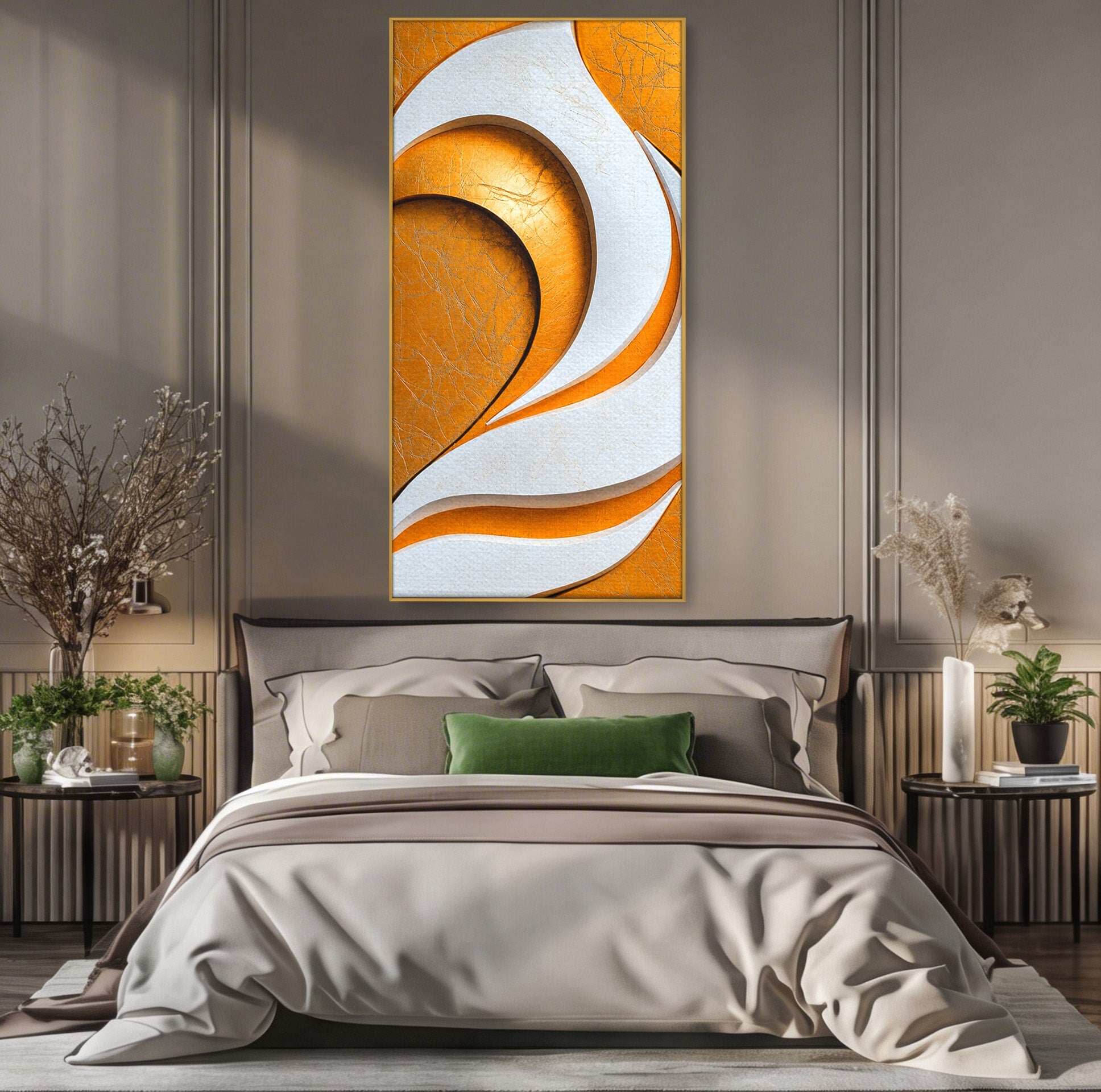Tablou Canvas Premium LuxCanva® C1385, Necunoscuta Aurie, Abstract, Modern, Arta Contemporana, Alb, Eleganta, Birou, Culori Vibrante