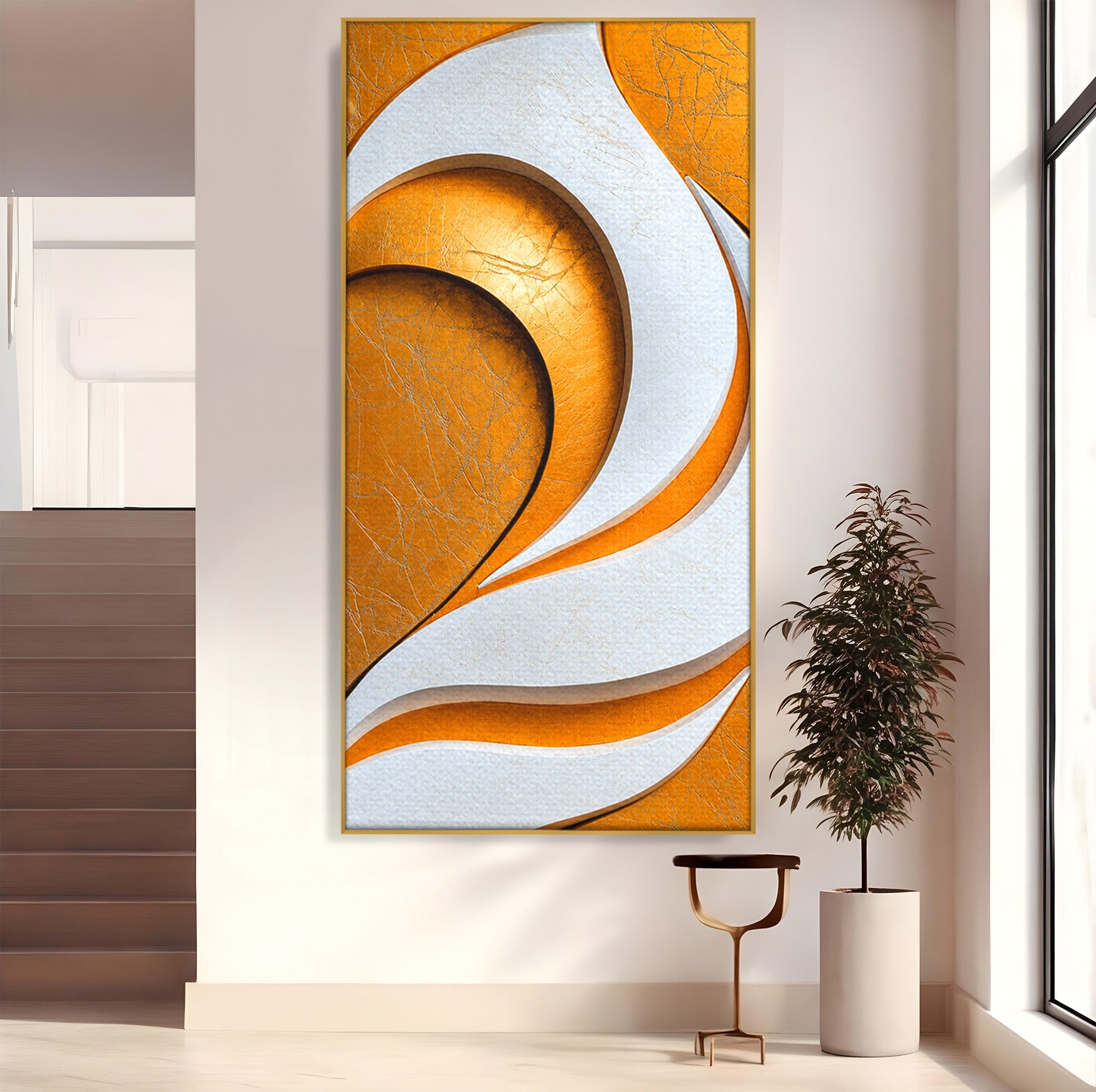 Tablou Canvas Premium LuxCanva® C1385, Necunoscuta Aurie, Abstract, Modern, Arta Contemporana, Alb, Eleganta, Birou, Culori Vibrante