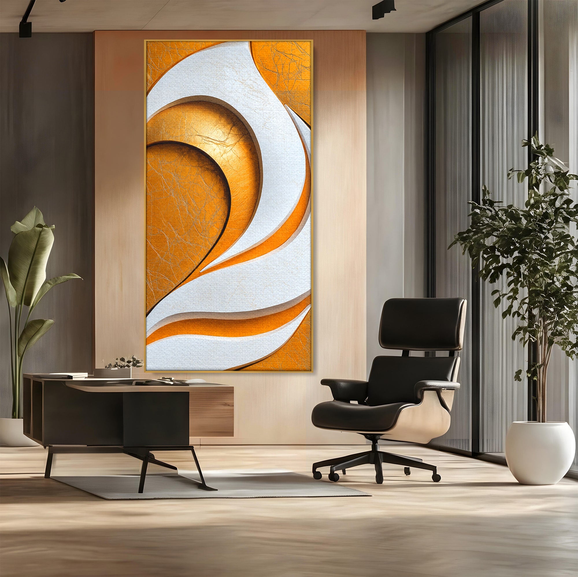 Tablou Canvas Premium LuxCanva® C1385, Necunoscuta Aurie, Abstract, Modern, Arta Contemporana, Alb, Eleganta, Birou, Culori Vibrante