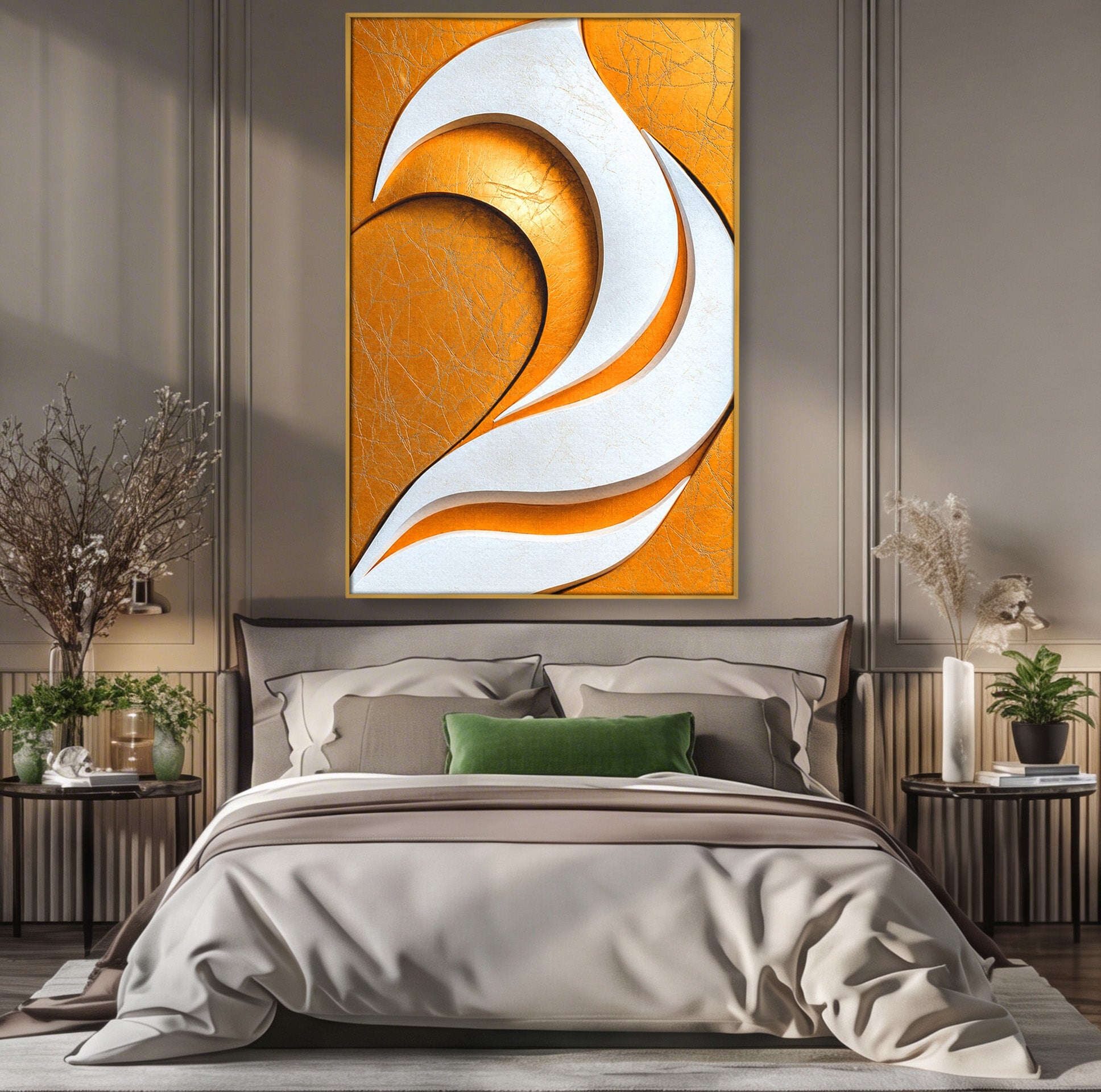 Tablou Canvas Premium LuxCanva® C1385, Necunoscuta Aurie, Abstract, Modern, Arta Contemporana, Alb, Eleganta, Birou, Culori Vibrante
