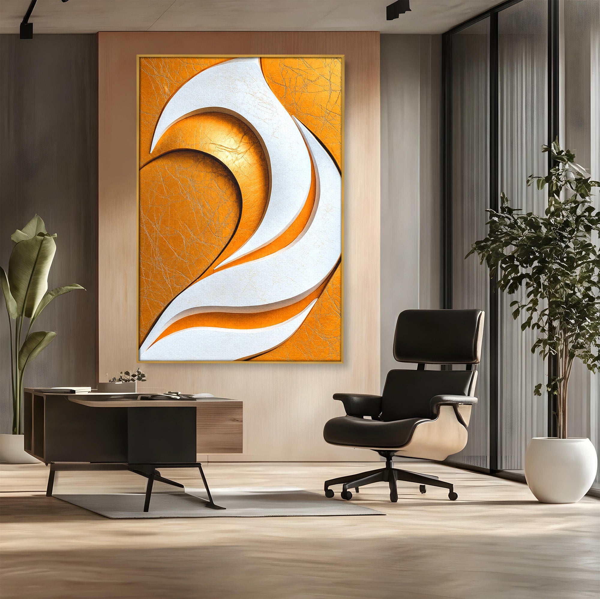 Tablou Canvas Premium LuxCanva® C1385, Necunoscuta Aurie, Abstract, Modern, Arta Contemporana, Alb, Eleganta, Birou, Culori Vibrante