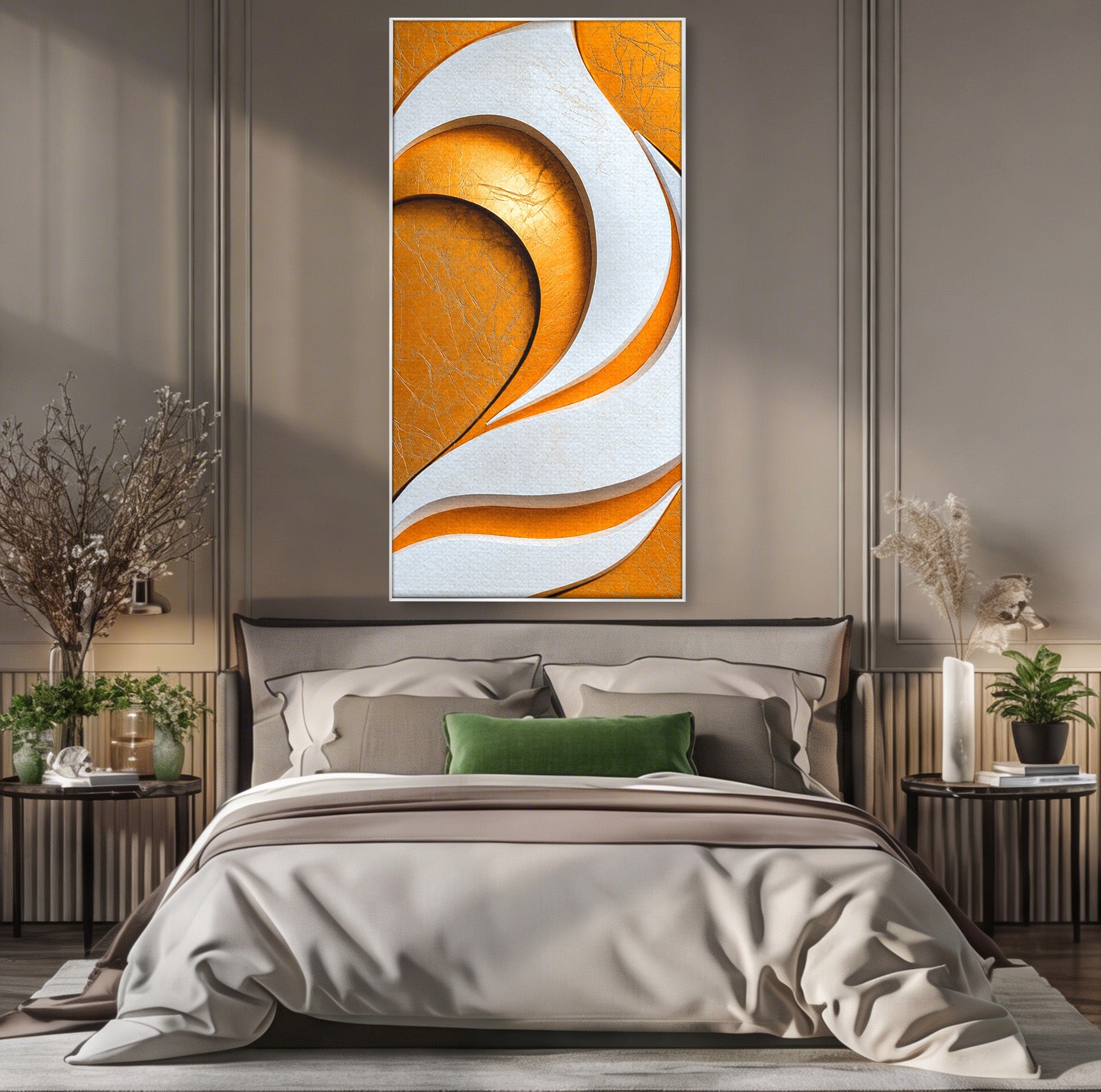 Tablou Canvas Premium LuxCanva® C1385, Necunoscuta Aurie, Abstract, Modern, Arta Contemporana, Alb, Eleganta, Birou, Culori Vibrante