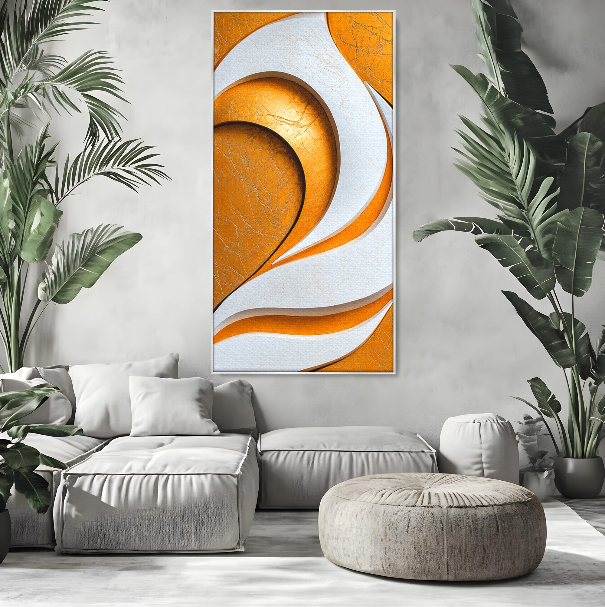 Tablou Canvas Premium LuxCanva® C1385, Necunoscuta Aurie, Abstract, Modern, Arta Contemporana, Alb, Eleganta, Birou, Culori Vibrante