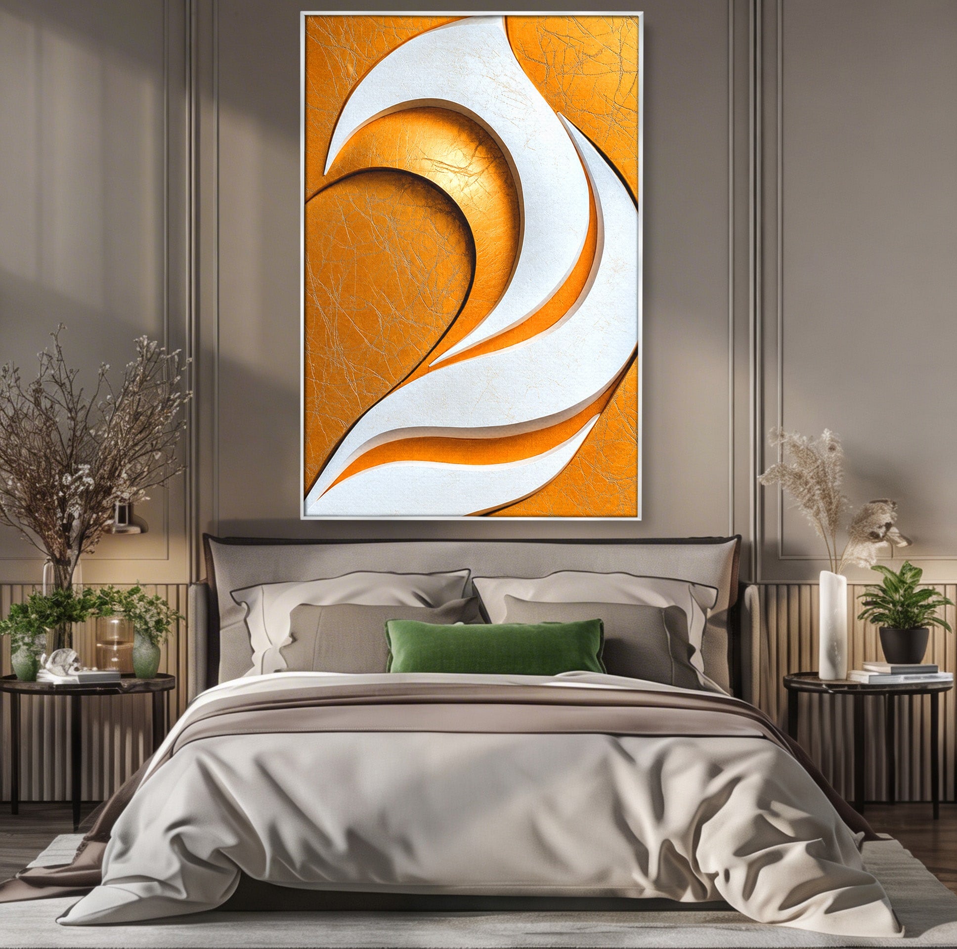 Tablou Canvas Premium LuxCanva® C1385, Necunoscuta Aurie, Abstract, Modern, Arta Contemporana, Alb, Eleganta, Birou, Culori Vibrante