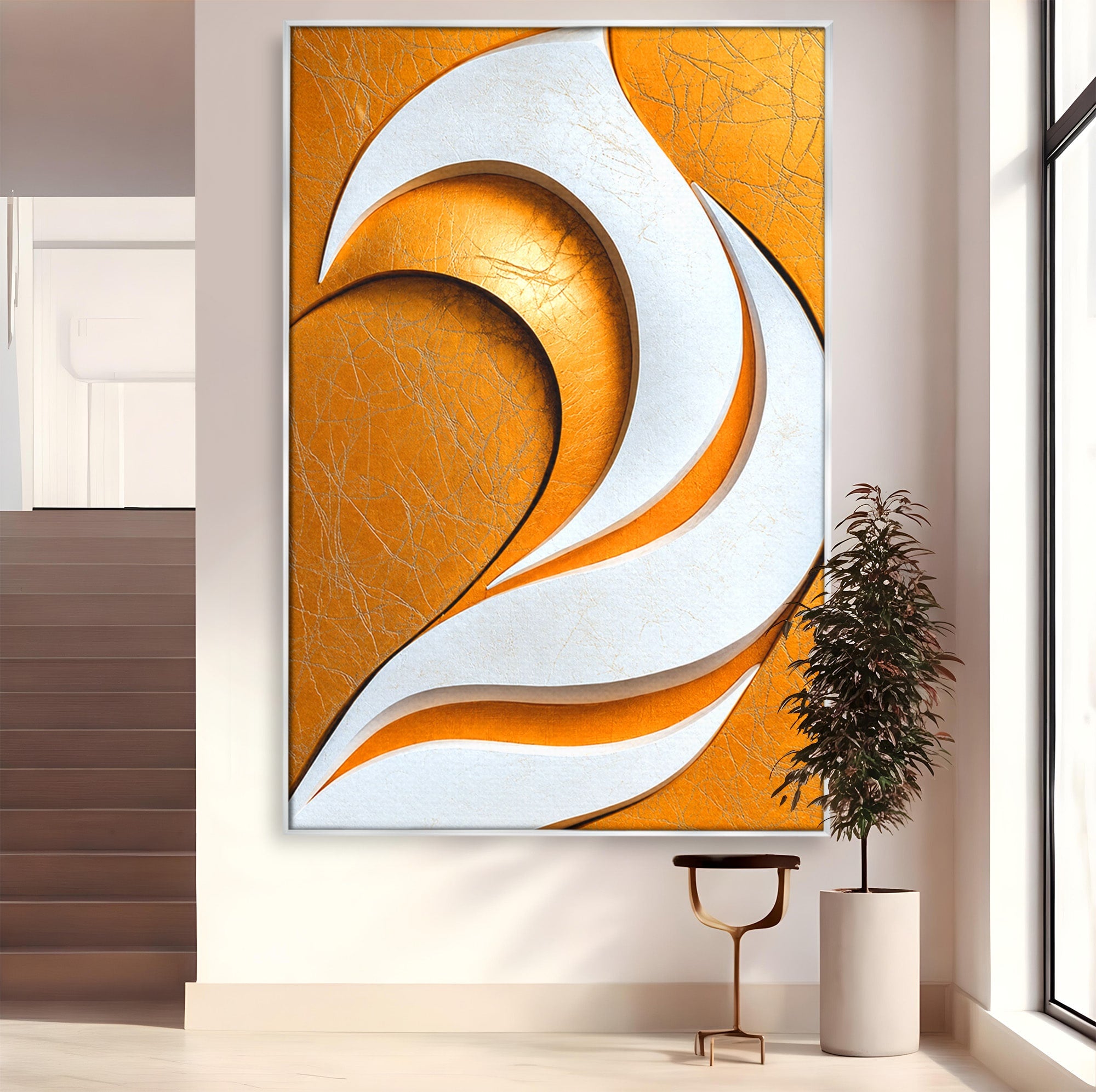 Tablou Canvas Premium LuxCanva® C1385, Necunoscuta Aurie, Abstract, Modern, Arta Contemporana, Alb, Eleganta, Birou, Culori Vibrante