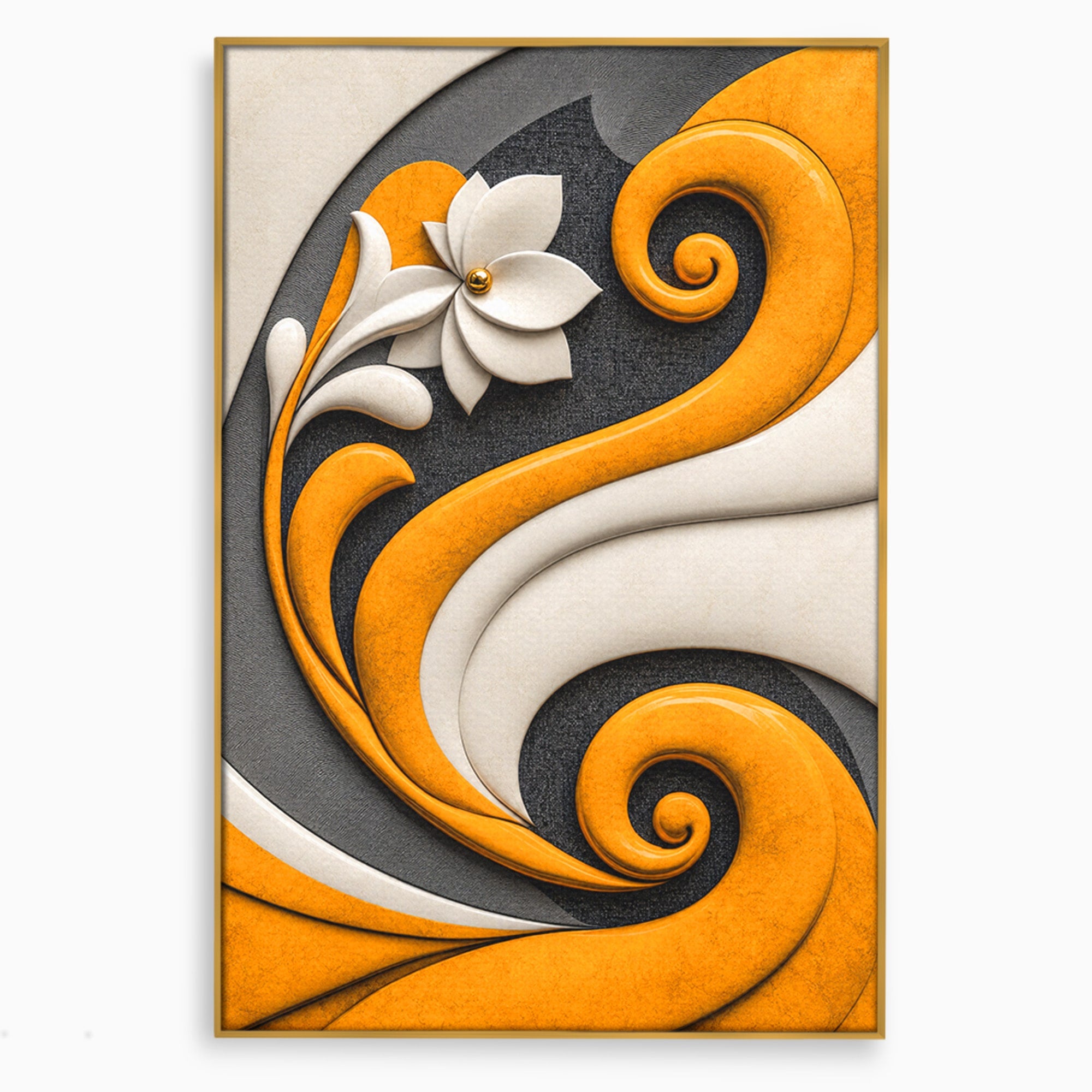 Tablou Canvas Premium LuxCanva® C1386, Floare Abstracta Eleganta, Floare, Abstract, Modern, Portocaliu,Design, Living, Culori Vibrante