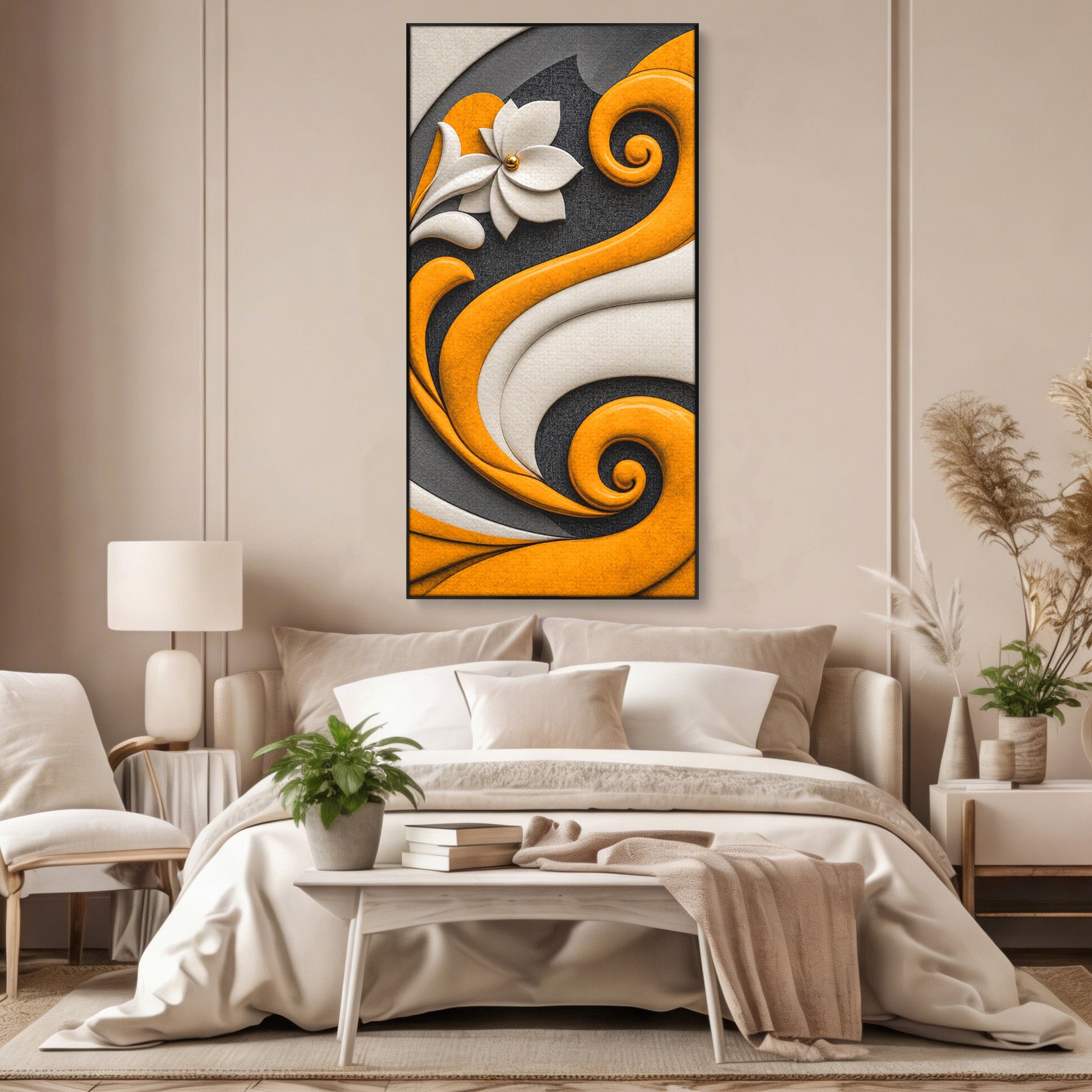 Tablou Canvas Premium LuxCanva® C1386, Floare Abstracta Eleganta, Floare, Abstract, Modern, Portocaliu,Design, Living, Culori Vibrante