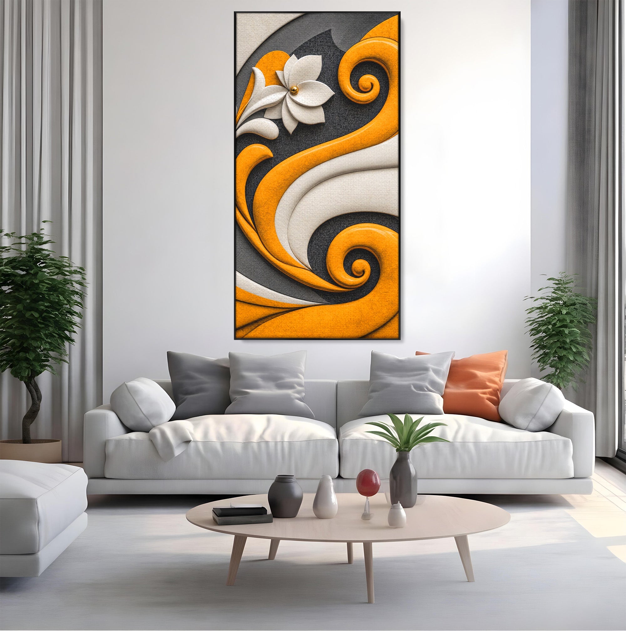 Tablou Canvas Premium LuxCanva® C1386, Floare Abstracta Eleganta, Floare, Abstract, Modern, Portocaliu,Design, Living, Culori Vibrante