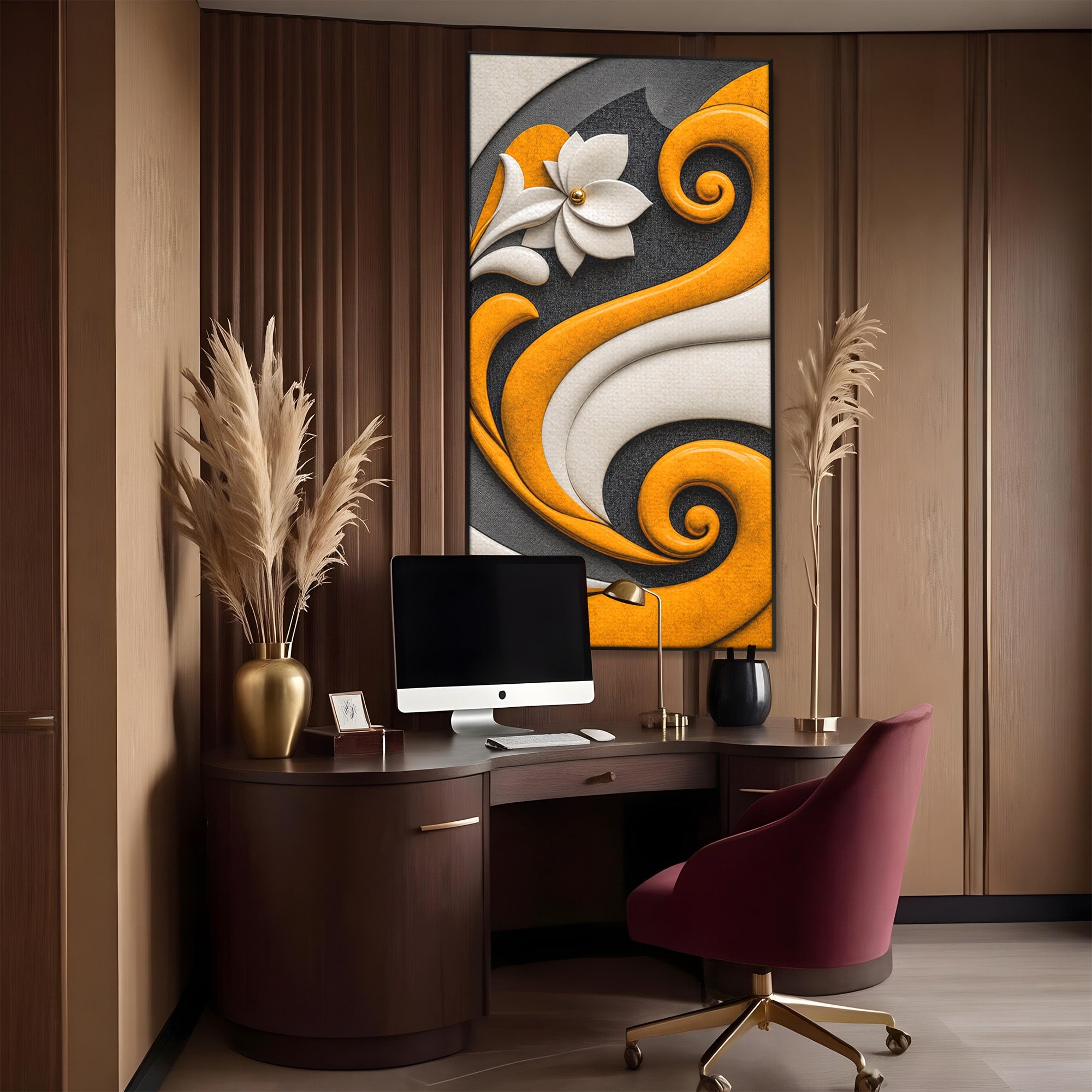 Tablou Canvas Premium LuxCanva® C1386, Floare Abstracta Eleganta, Floare, Abstract, Modern, Portocaliu,Design, Living, Culori Vibrante