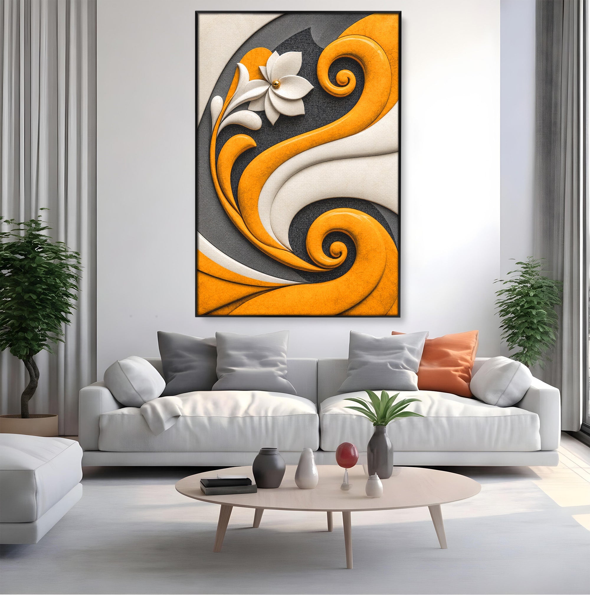 Tablou Canvas Premium LuxCanva® C1386, Floare Abstracta Eleganta, Floare, Abstract, Modern, Portocaliu,Design, Living, Culori Vibrante