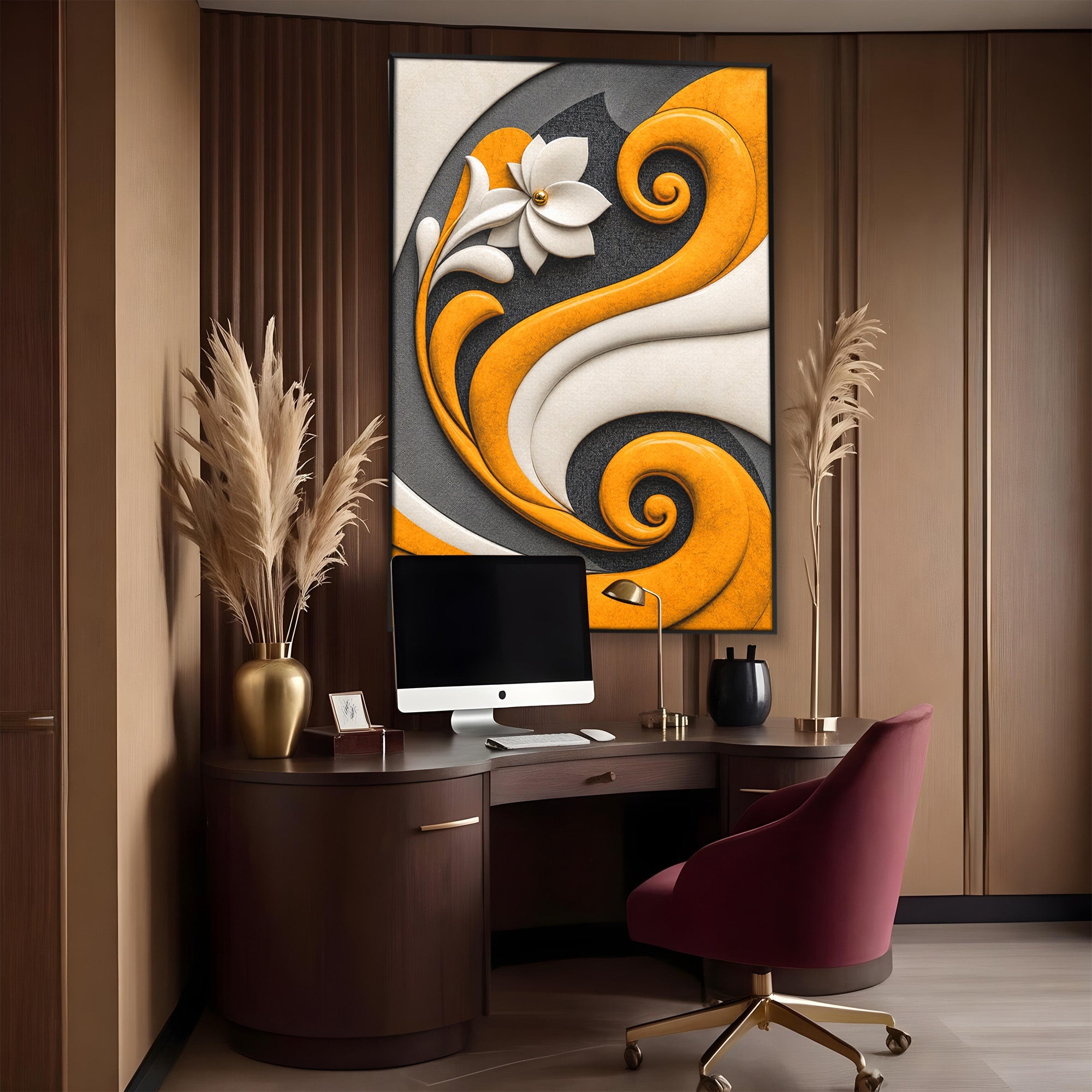 Tablou Canvas Premium LuxCanva® C1386, Floare Abstracta Eleganta, Floare, Abstract, Modern, Portocaliu,Design, Living, Culori Vibrante
