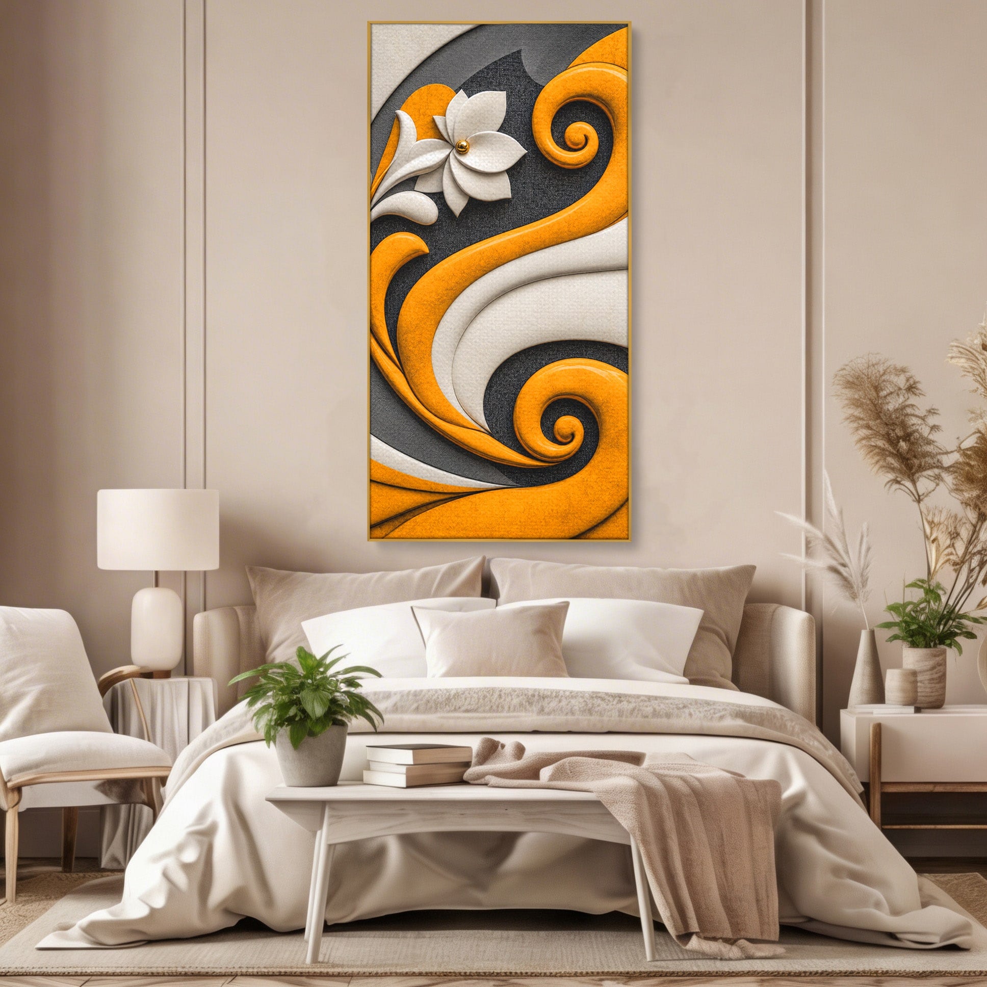 Tablou Canvas Premium LuxCanva® C1386, Floare Abstracta Eleganta, Floare, Abstract, Modern, Portocaliu,Design, Living, Culori Vibrante