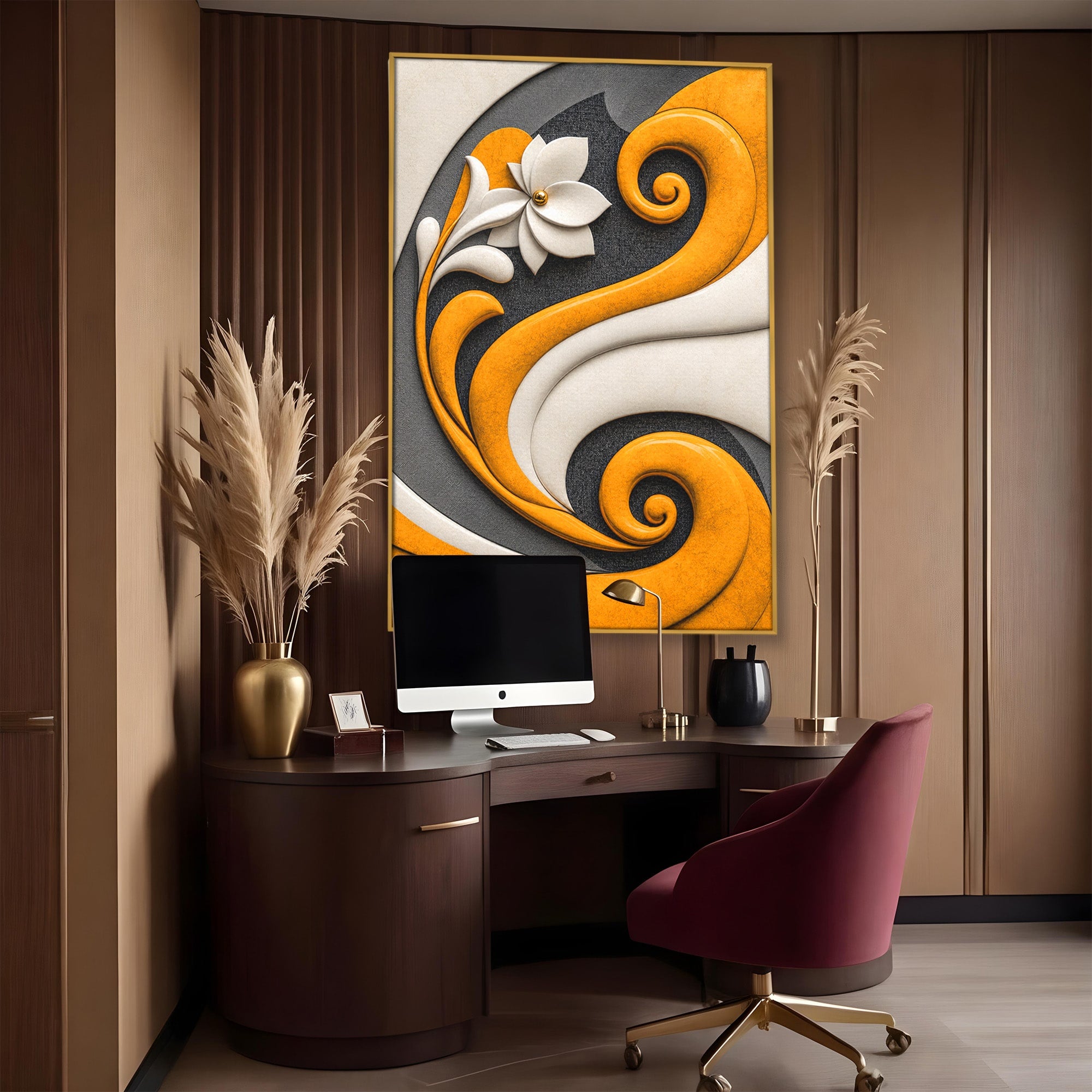 Tablou Canvas Premium LuxCanva® C1386, Floare Abstracta Eleganta, Floare, Abstract, Modern, Portocaliu,Design, Living, Culori Vibrante