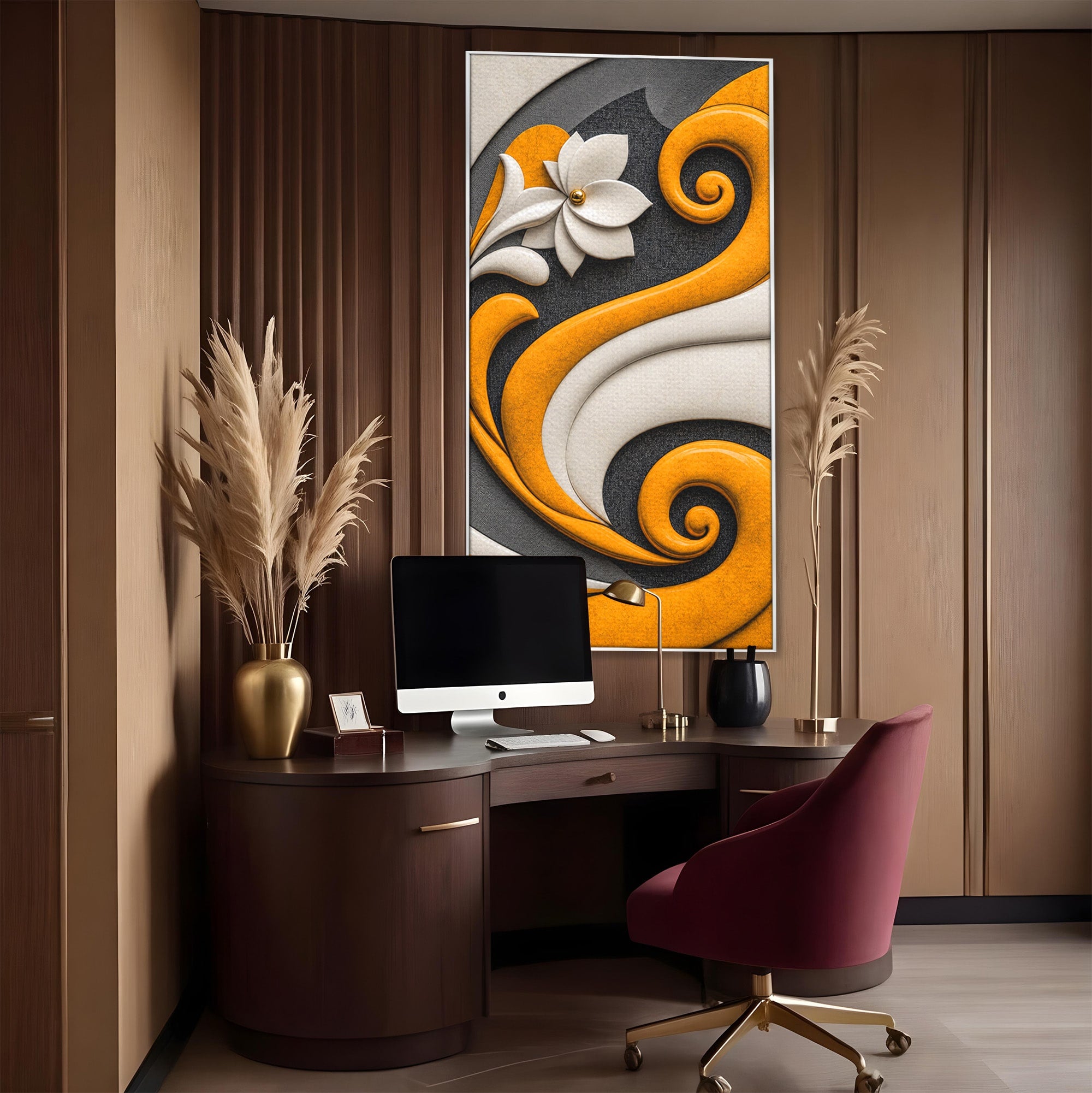 Tablou Canvas Premium LuxCanva® C1386, Floare Abstracta Eleganta, Floare, Abstract, Modern, Portocaliu,Design, Living, Culori Vibrante