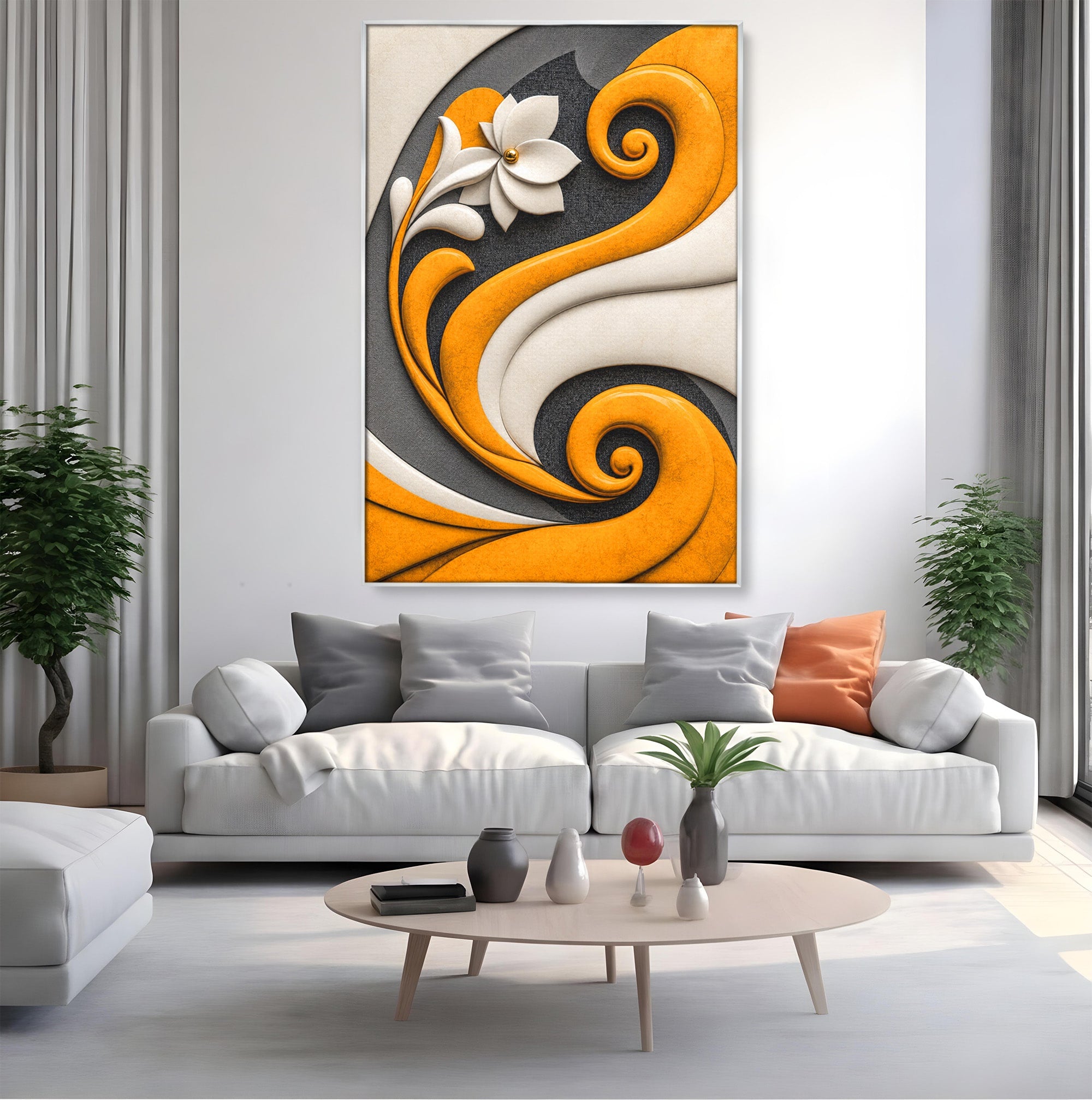 Tablou Canvas Premium LuxCanva® C1386, Floare Abstracta Eleganta, Floare, Abstract, Modern, Portocaliu,Design, Living, Culori Vibrante