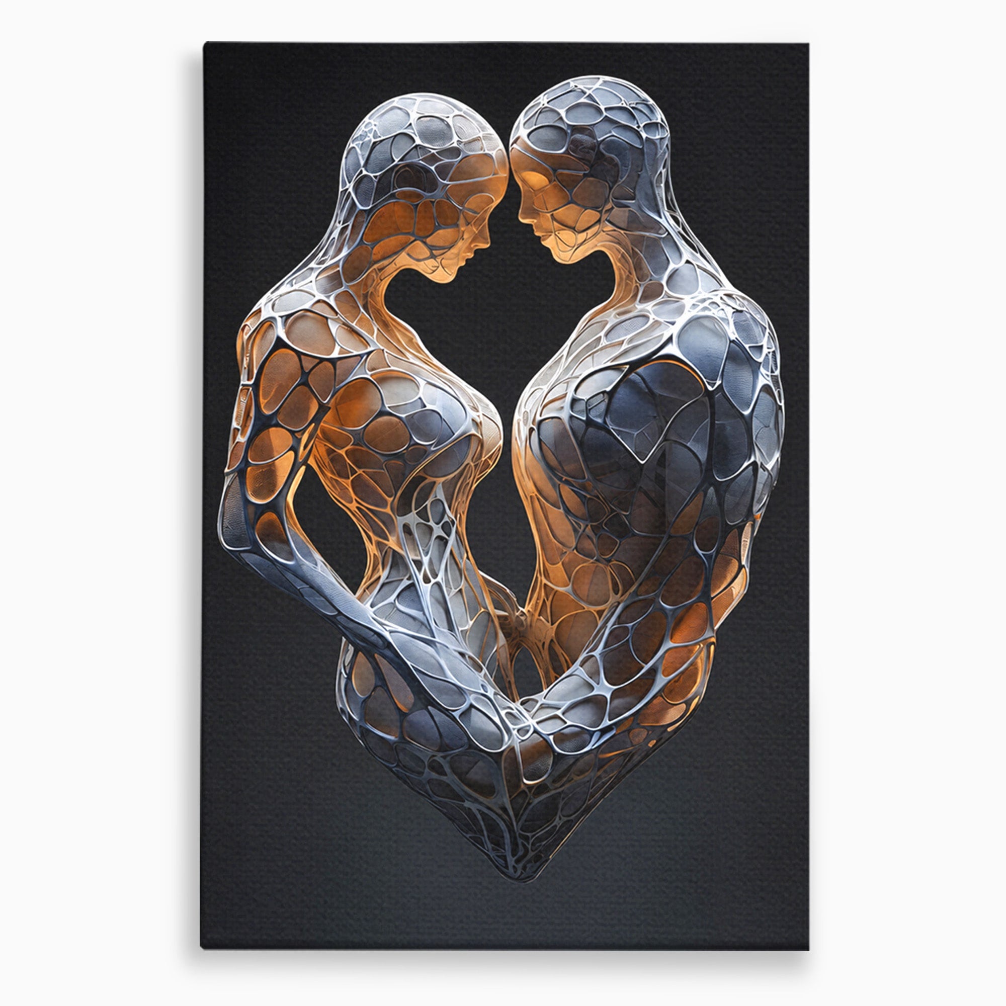 Tablou Canvas Premium LuxCanva® C1389, Imbratisare Abstracta, Cuplu, Abstract, Iubire, Sculptura, Dormitor, Living, Culori Vibrante