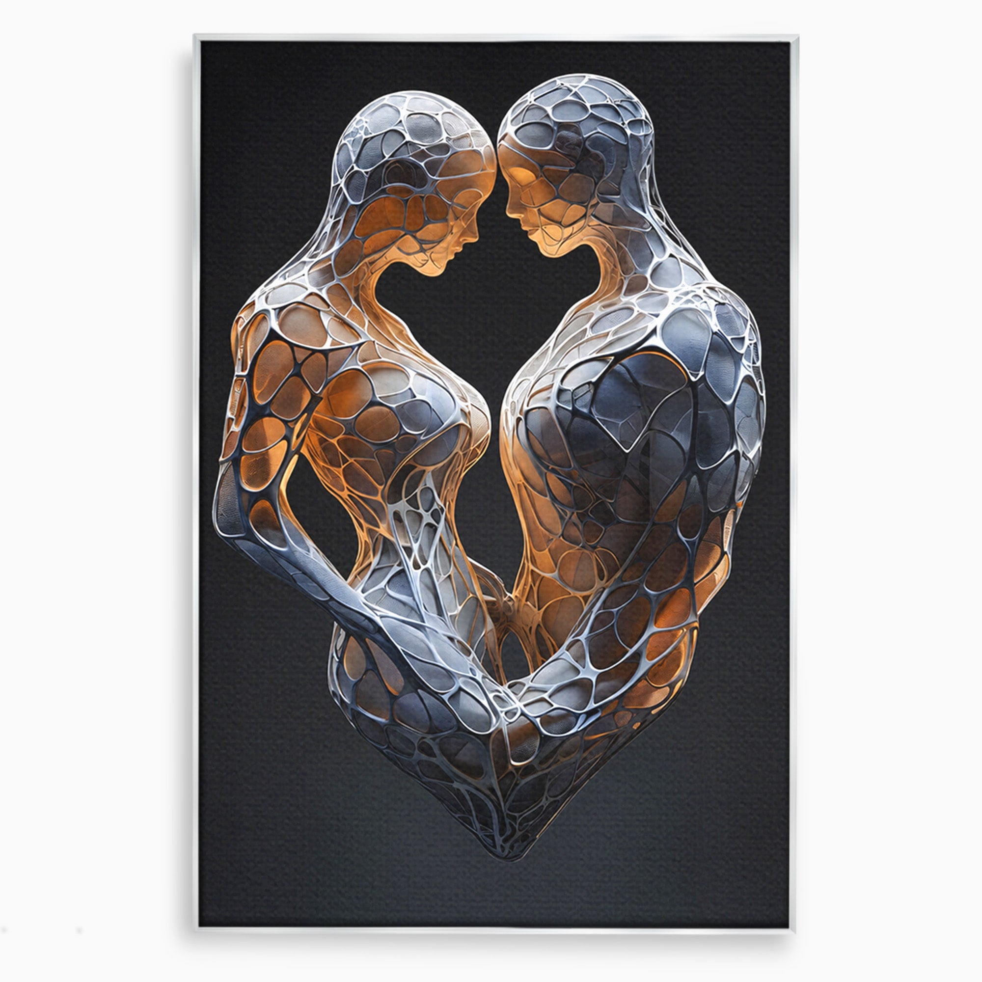 Tablou Canvas Premium LuxCanva® C1389, Imbratisare Abstracta, Cuplu, Abstract, Iubire, Sculptura, Dormitor, Living, Culori Vibrante
