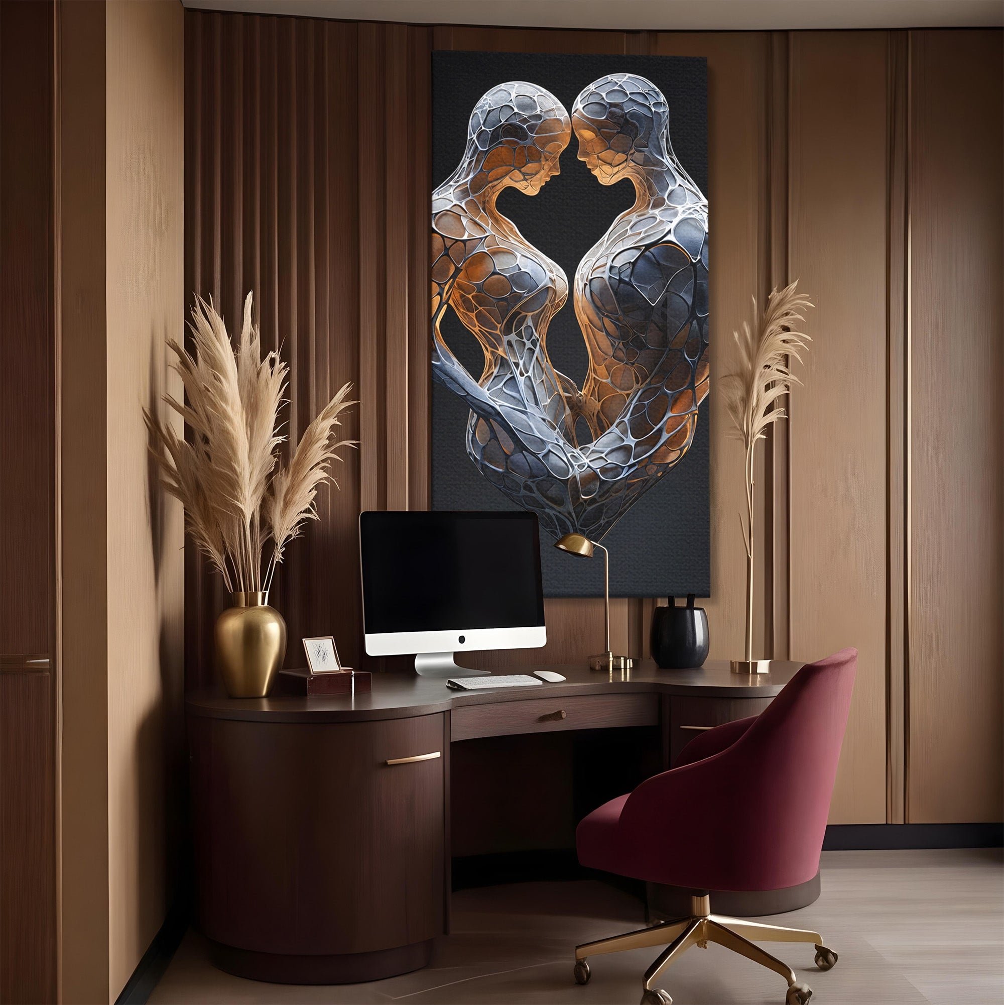 Tablou Canvas Premium LuxCanva® C1389, Imbratisare Abstracta, Cuplu, Abstract, Iubire, Sculptura, Dormitor, Living, Culori Vibrante