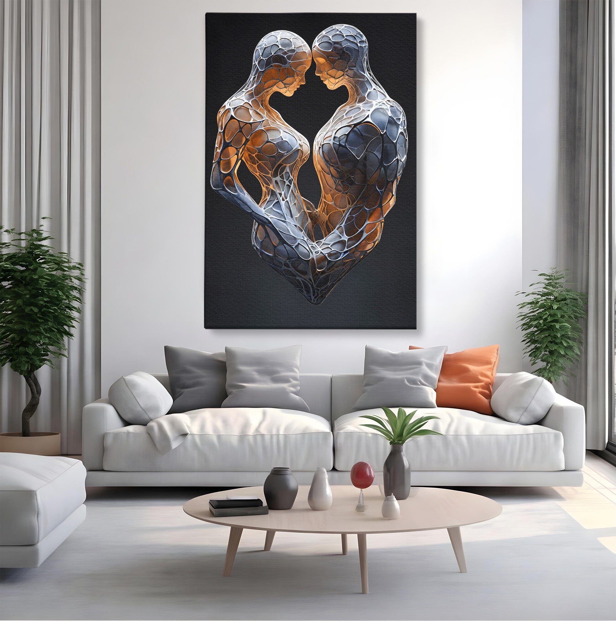 Tablou Canvas Premium LuxCanva® C1389, Imbratisare Abstracta, Cuplu, Abstract, Iubire, Sculptura, Dormitor, Living, Culori Vibrante