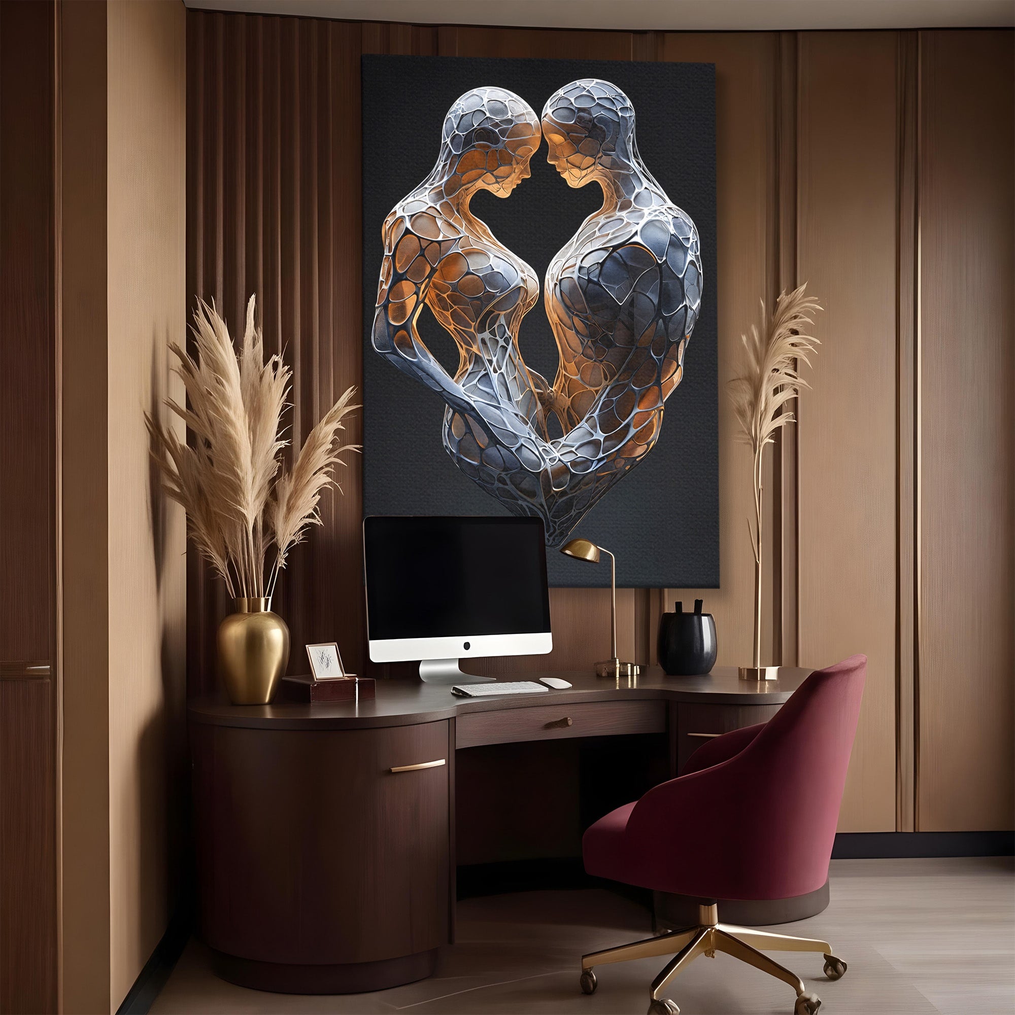 Tablou Canvas Premium LuxCanva® C1389, Imbratisare Abstracta, Cuplu, Abstract, Iubire, Sculptura, Dormitor, Living, Culori Vibrante