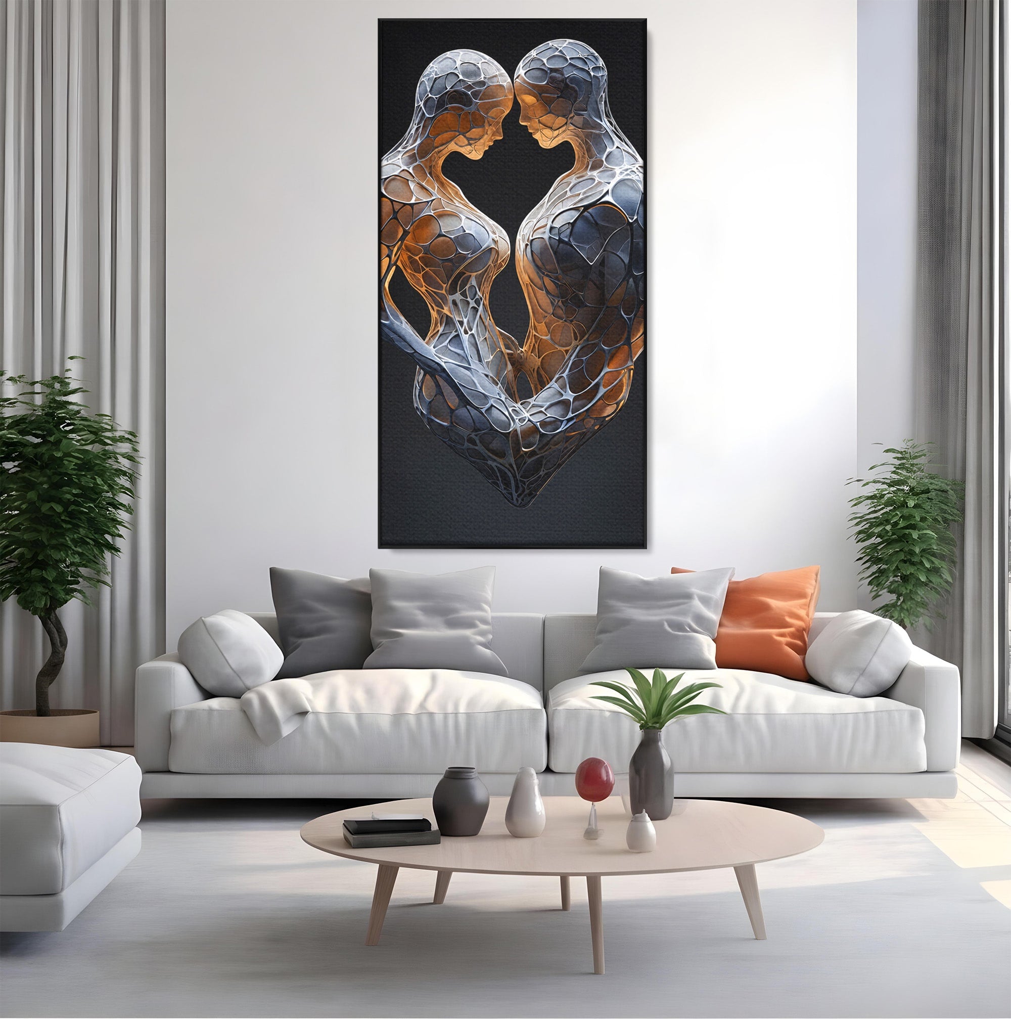 Tablou Canvas Premium LuxCanva® C1389, Imbratisare Abstracta, Cuplu, Abstract, Iubire, Sculptura, Dormitor, Living, Culori Vibrante
