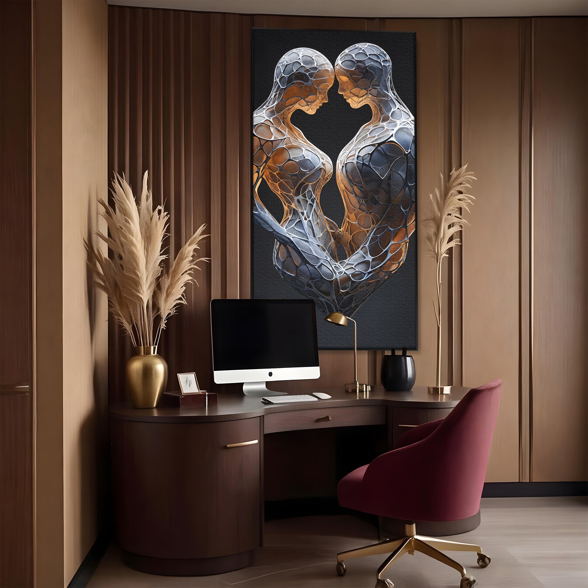 Tablou Canvas Premium LuxCanva® C1389, Imbratisare Abstracta, Cuplu, Abstract, Iubire, Sculptura, Dormitor, Living, Culori Vibrante