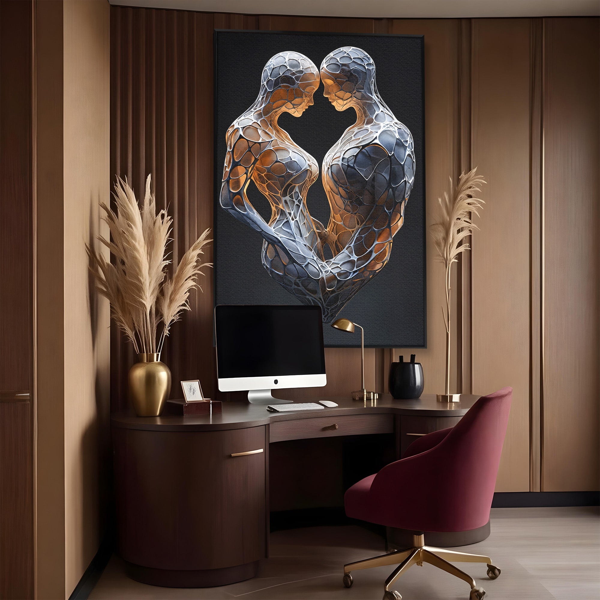 Tablou Canvas Premium LuxCanva® C1389, Imbratisare Abstracta, Cuplu, Abstract, Iubire, Sculptura, Dormitor, Living, Culori Vibrante