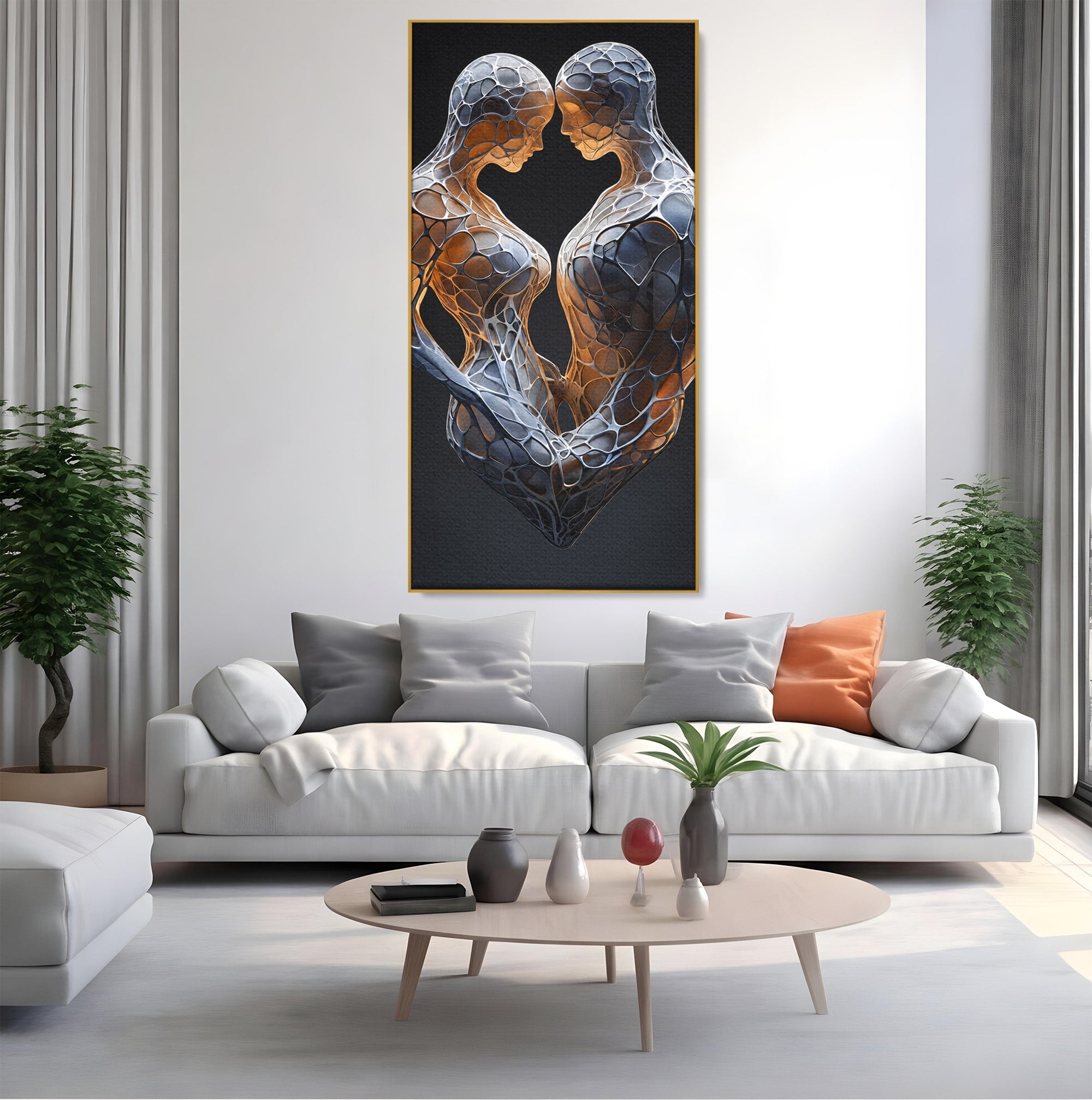 Tablou Canvas Premium LuxCanva® C1389, Imbratisare Abstracta, Cuplu, Abstract, Iubire, Sculptura, Dormitor, Living, Culori Vibrante