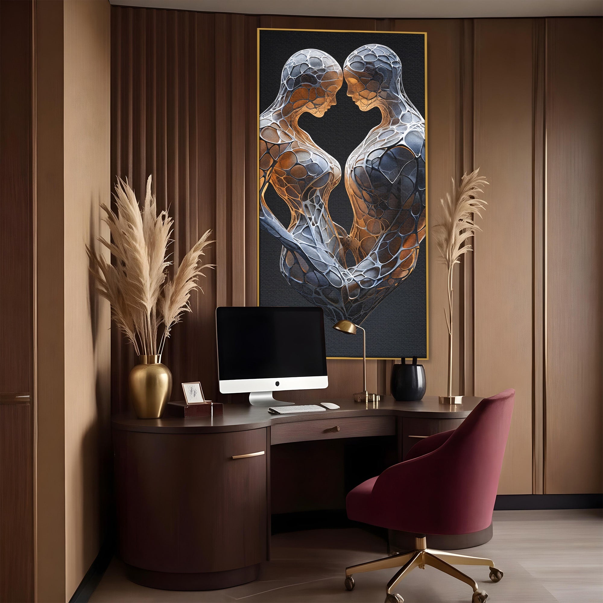 Tablou Canvas Premium LuxCanva® C1389, Imbratisare Abstracta, Cuplu, Abstract, Iubire, Sculptura, Dormitor, Living, Culori Vibrante