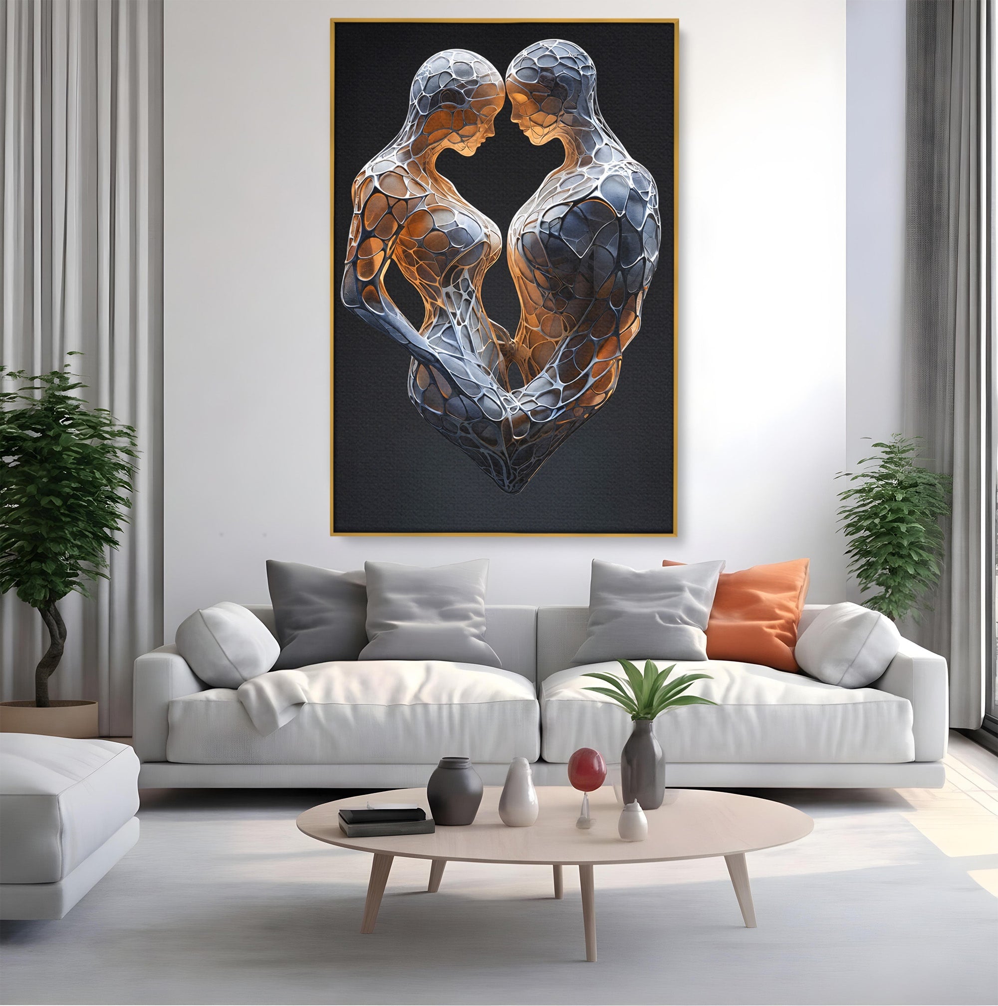 Tablou Canvas Premium LuxCanva® C1389, Imbratisare Abstracta, Cuplu, Abstract, Iubire, Sculptura, Dormitor, Living, Culori Vibrante