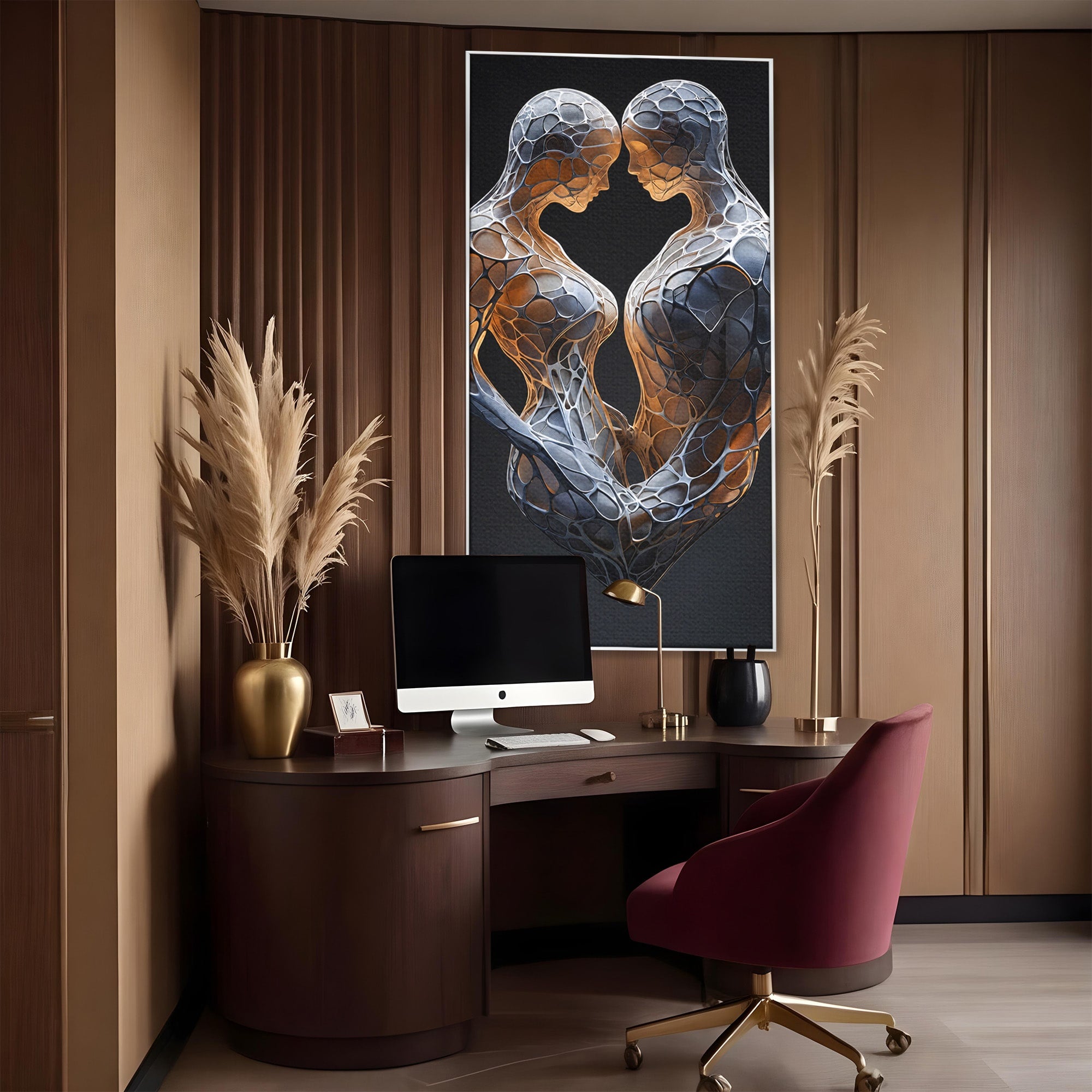 Tablou Canvas Premium LuxCanva® C1389, Imbratisare Abstracta, Cuplu, Abstract, Iubire, Sculptura, Dormitor, Living, Culori Vibrante