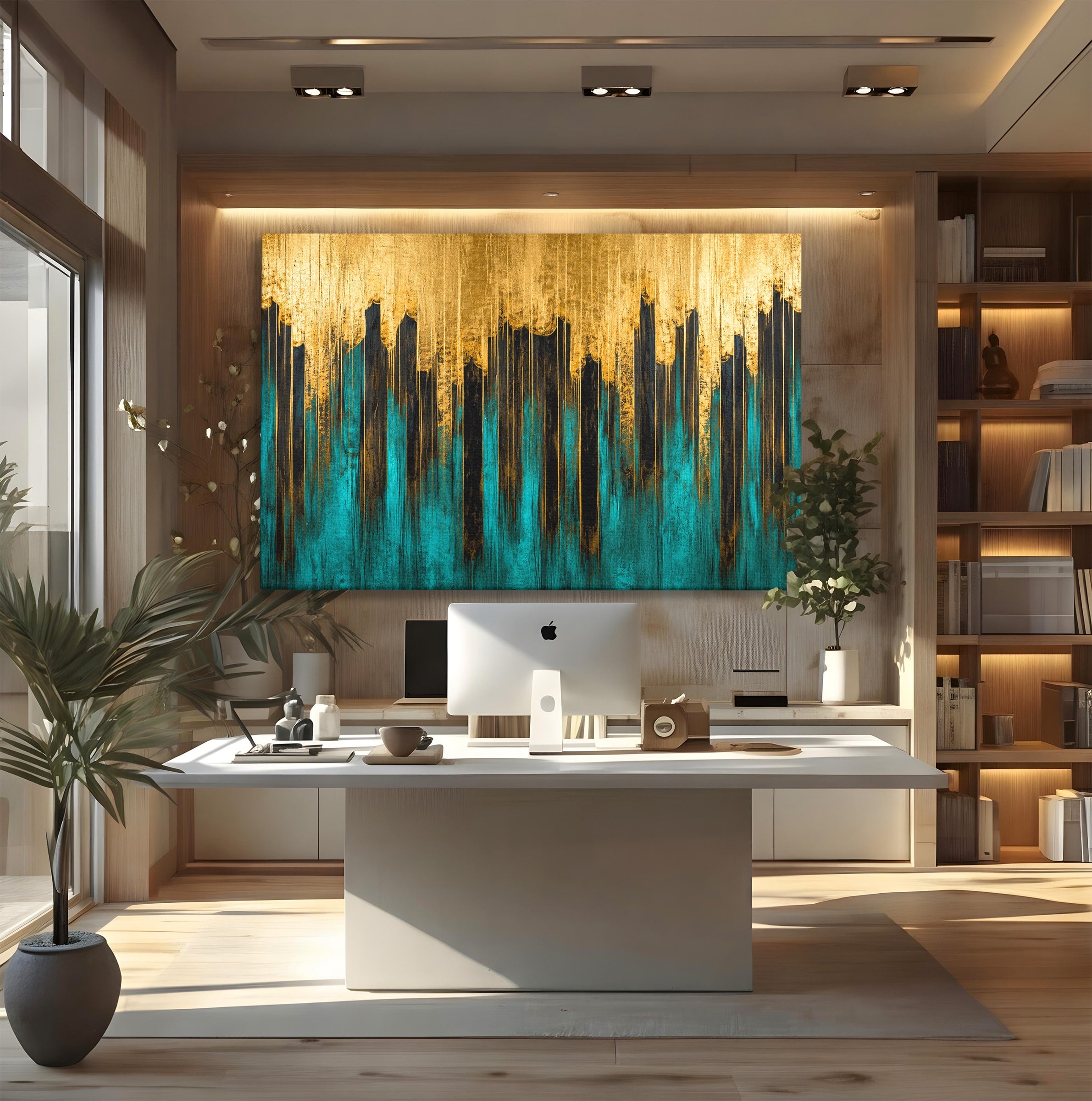 Tablou Canvas Premium LuxCanva® C1393, Orasul Aurit, Oras, Abstract, Modern, Lux, Birou, Culori Vibrante