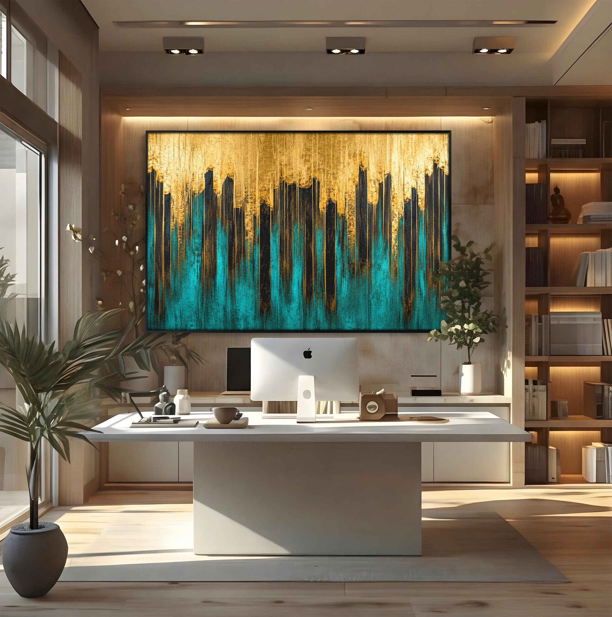 Tablou Canvas Premium LuxCanva® C1393, Orasul Aurit, Oras, Abstract, Modern, Lux, Birou, Culori Vibrante