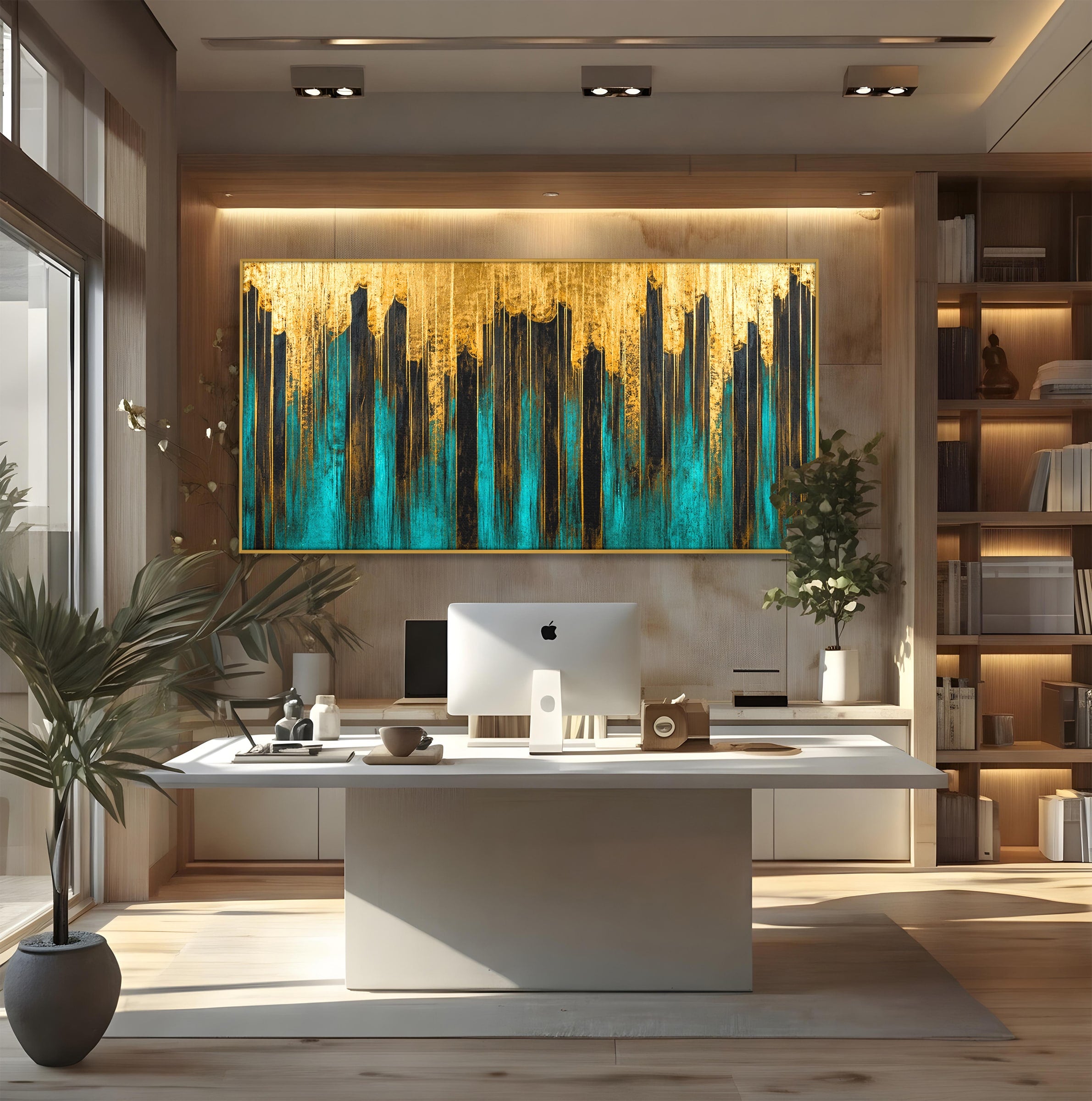 Tablou Canvas Premium LuxCanva® C1393, Orasul Aurit, Oras, Abstract, Modern, Lux, Birou, Culori Vibrante