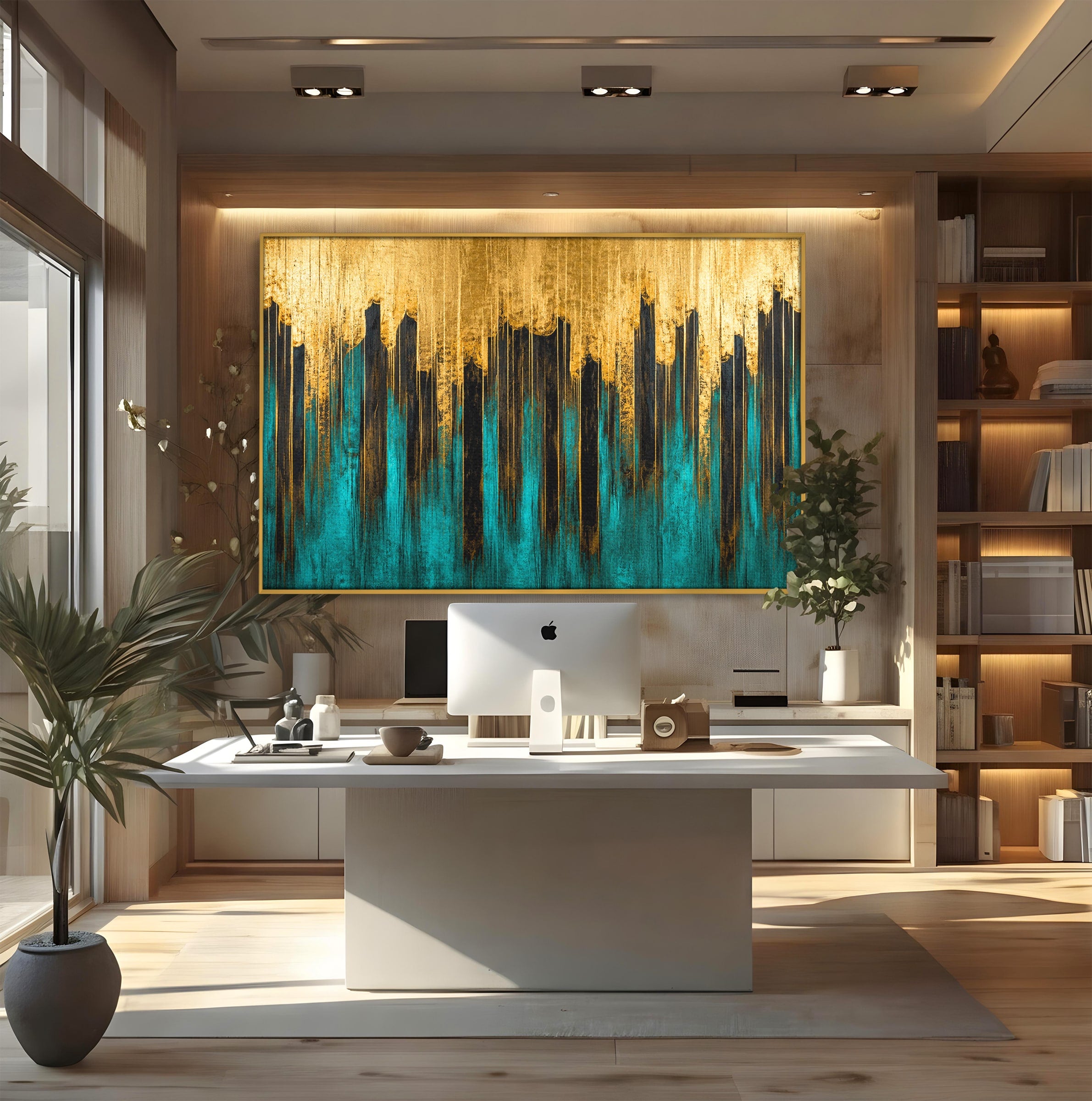 Tablou Canvas Premium LuxCanva® C1393, Orasul Aurit, Oras, Abstract, Modern, Lux, Birou, Culori Vibrante