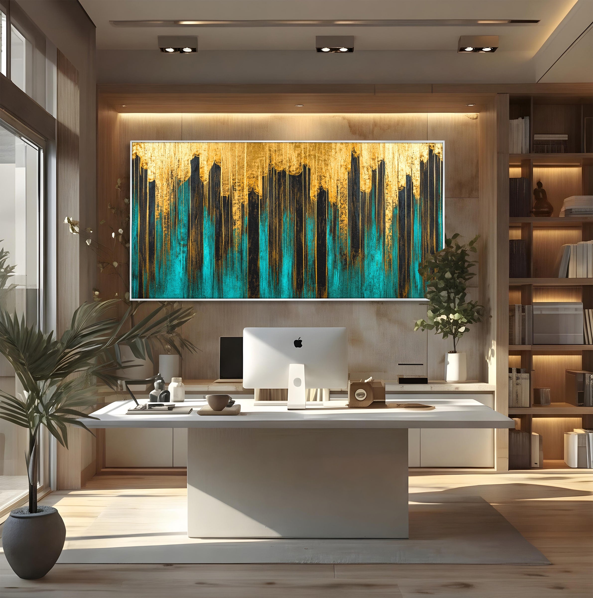 Tablou Canvas Premium LuxCanva® C1393, Orasul Aurit, Oras, Abstract, Modern, Lux, Birou, Culori Vibrante