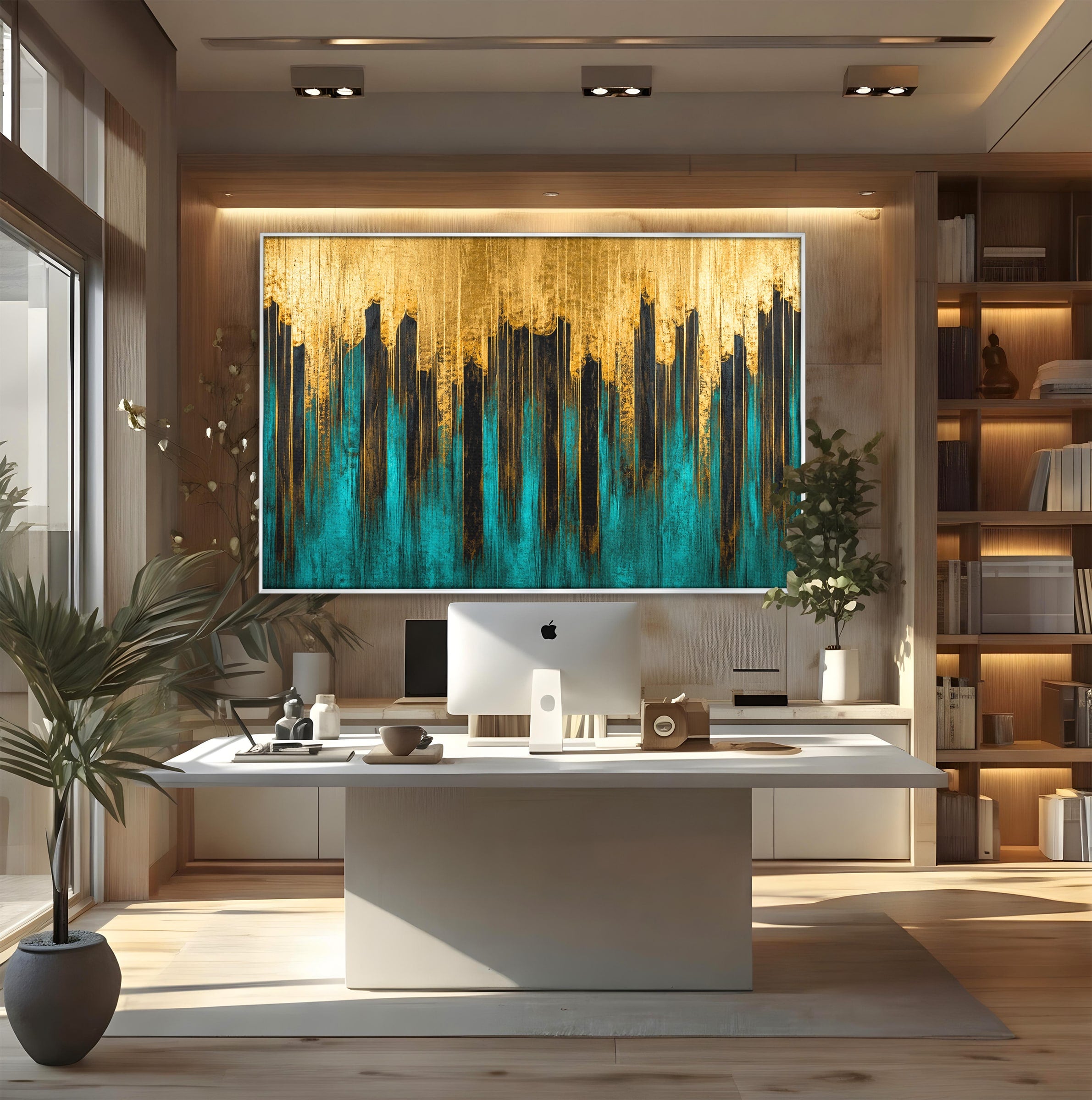 Tablou Canvas Premium LuxCanva® C1393, Orasul Aurit, Oras, Abstract, Modern, Lux, Birou, Culori Vibrante