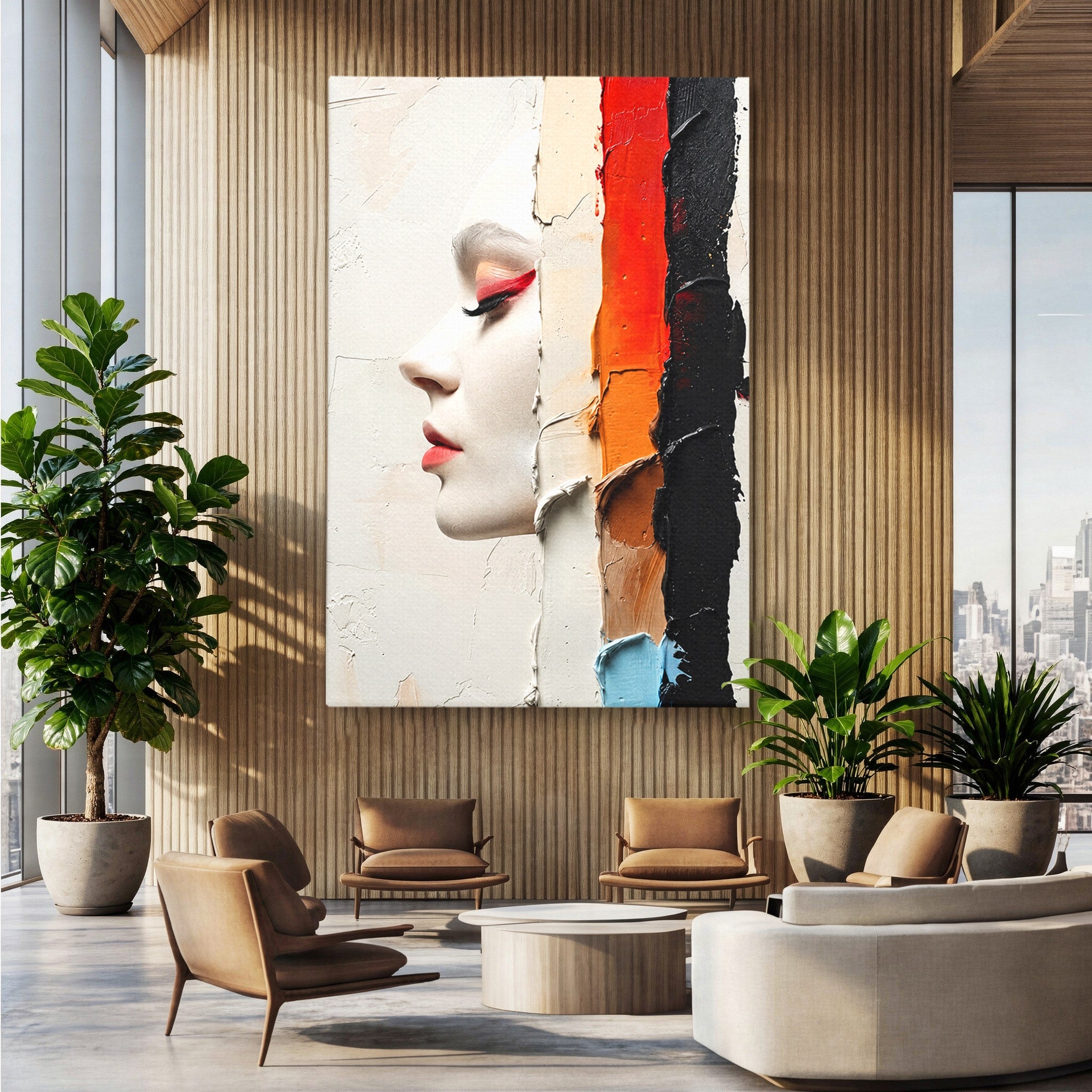 Tablou Canvas Premium LuxCanva® C1394, Profil Artistic Abstract, Portret, Abstract, Textura, Arta Moderna, Dormitor, Culori Vibrante