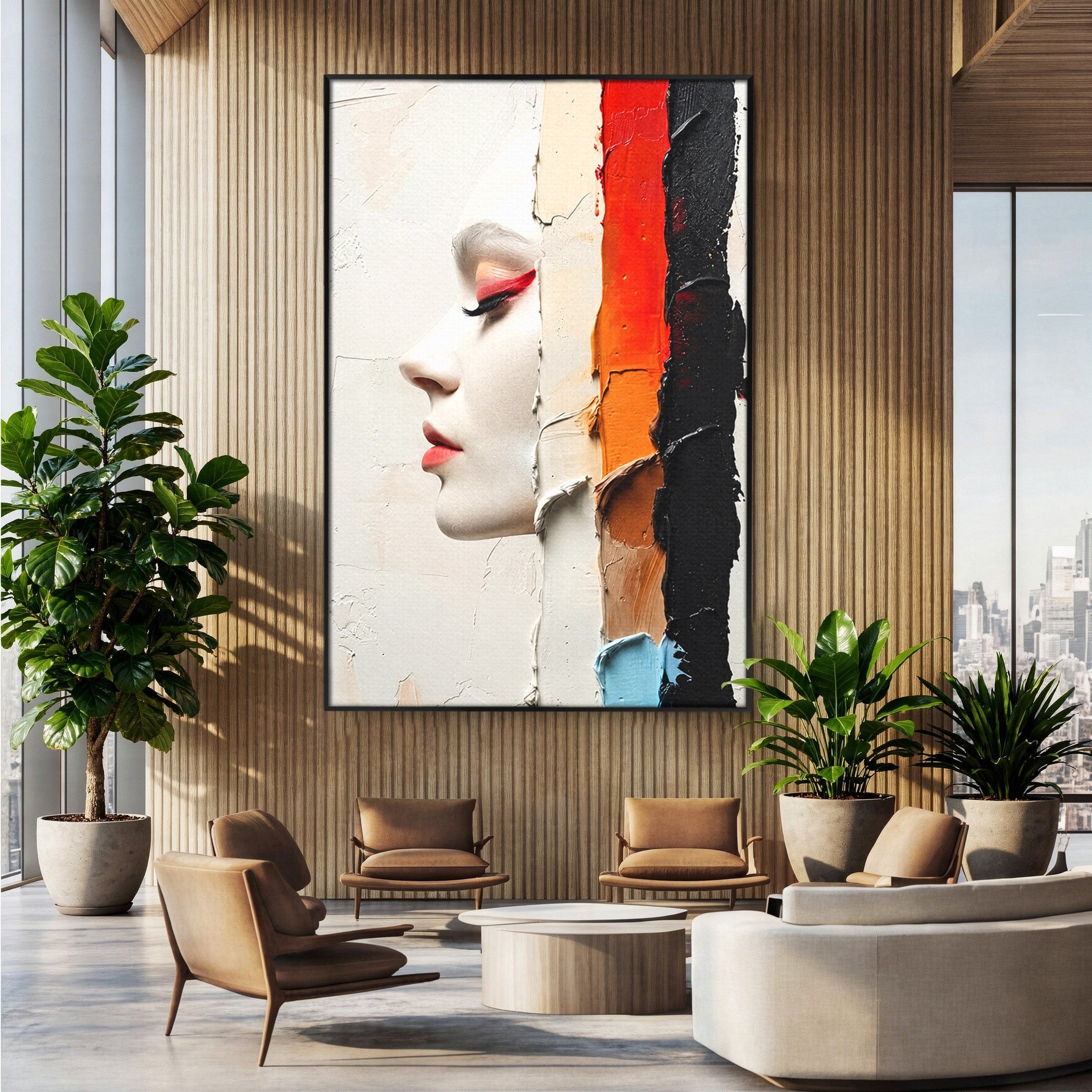 Tablou Canvas Premium LuxCanva® C1394, Profil Artistic Abstract, Portret, Abstract, Textura, Arta Moderna, Dormitor, Culori Vibrante