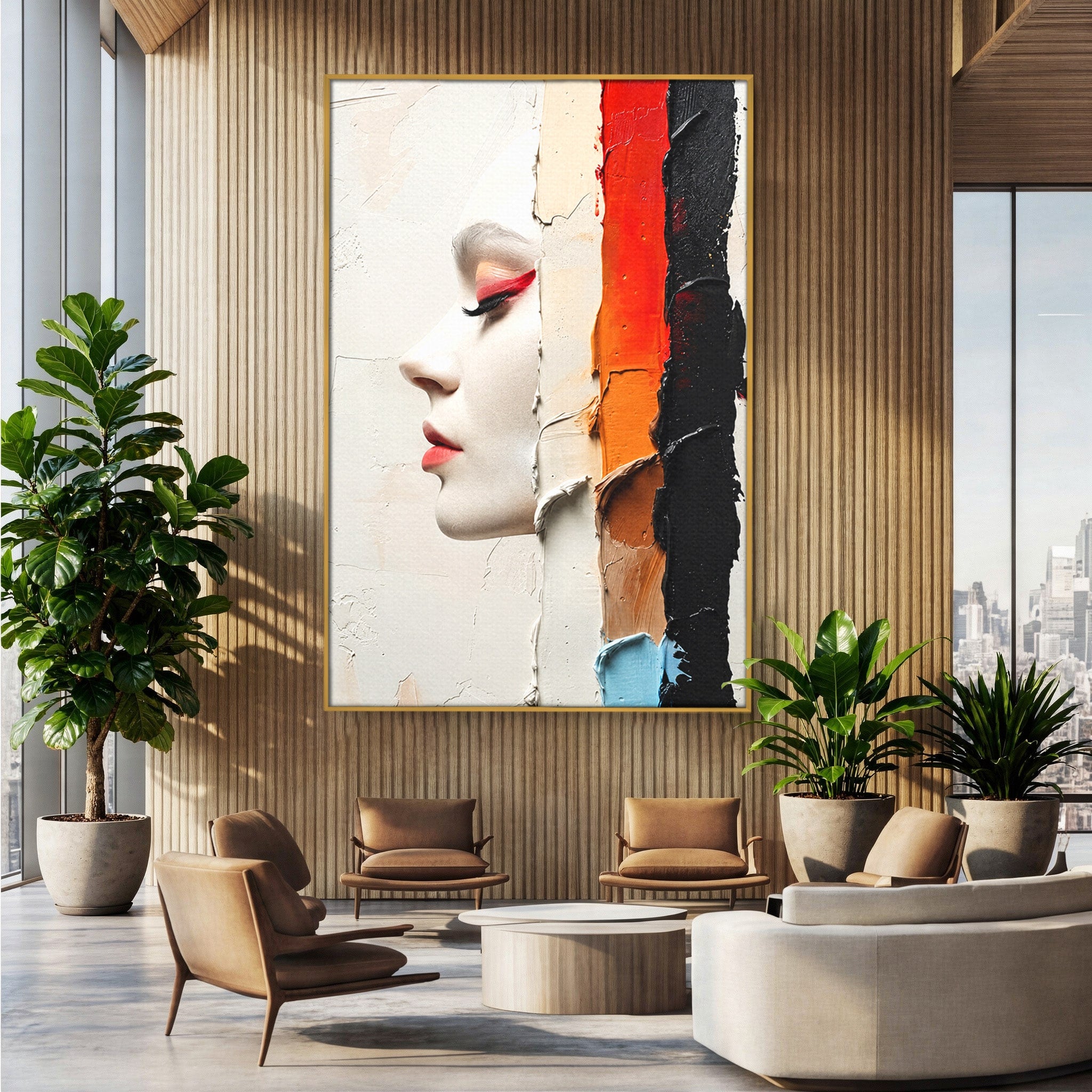 Tablou Canvas Premium LuxCanva® C1394, Profil Artistic Abstract, Portret, Abstract, Textura, Arta Moderna, Dormitor, Culori Vibrante