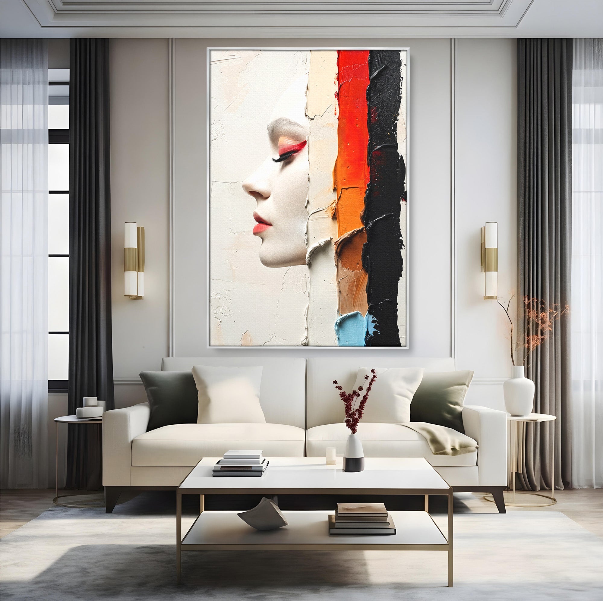 Tablou Canvas Premium LuxCanva® C1394, Profil Artistic Abstract, Portret, Abstract, Textura, Arta Moderna, Dormitor, Culori Vibrante