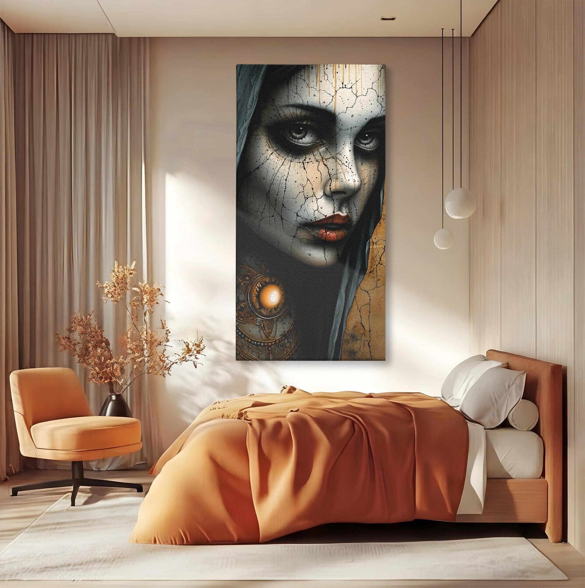 Tablou Canvas Premium LuxCanva® C1395, Portretul Femeii Misterioase, Portret, Femeie, Mister, Arta, Living, Dormitor, Culori Vibrante