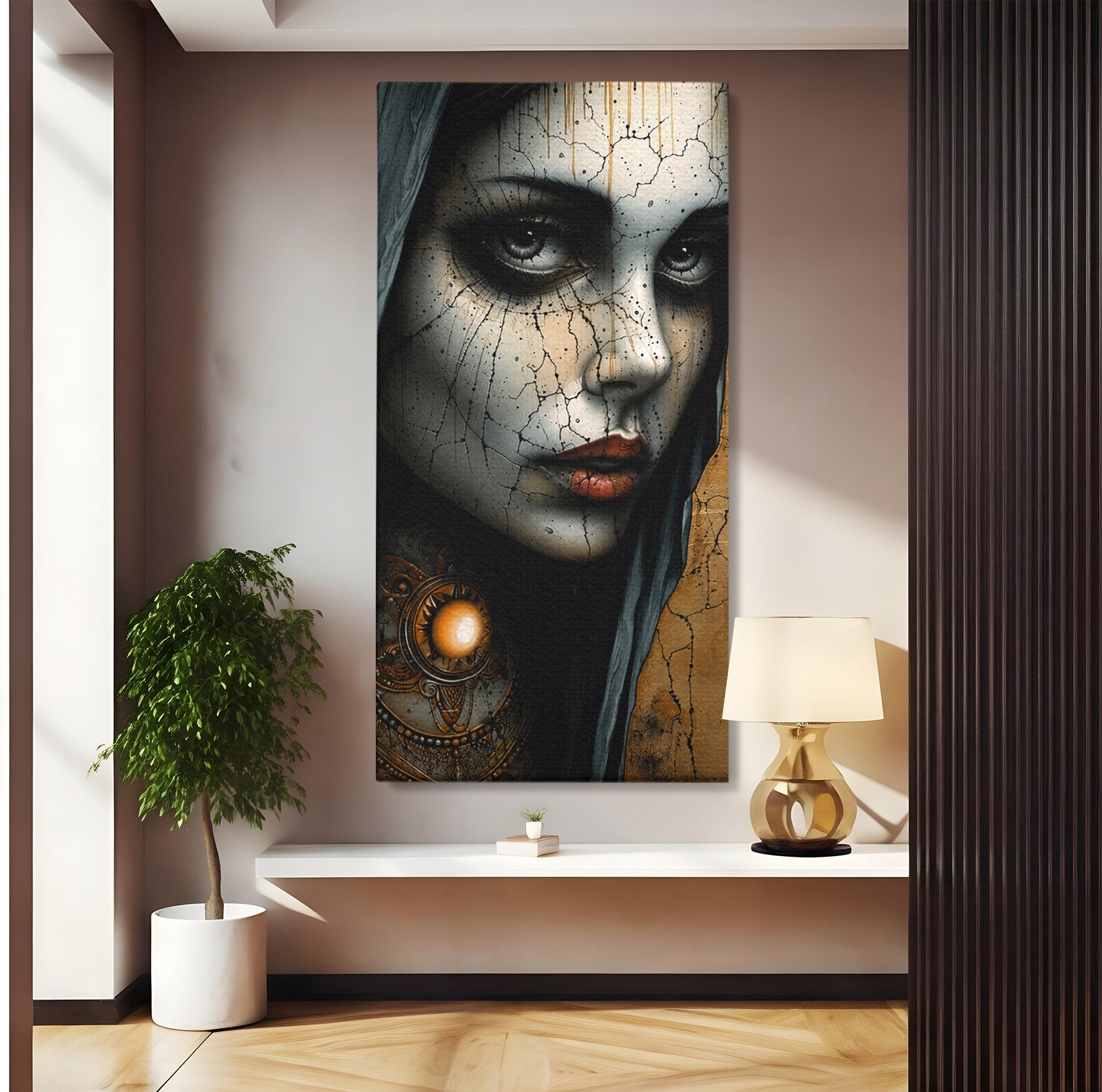 Tablou Canvas Premium LuxCanva® C1395, Portretul Femeii Misterioase, Portret, Femeie, Mister, Arta, Living, Dormitor, Culori Vibrante