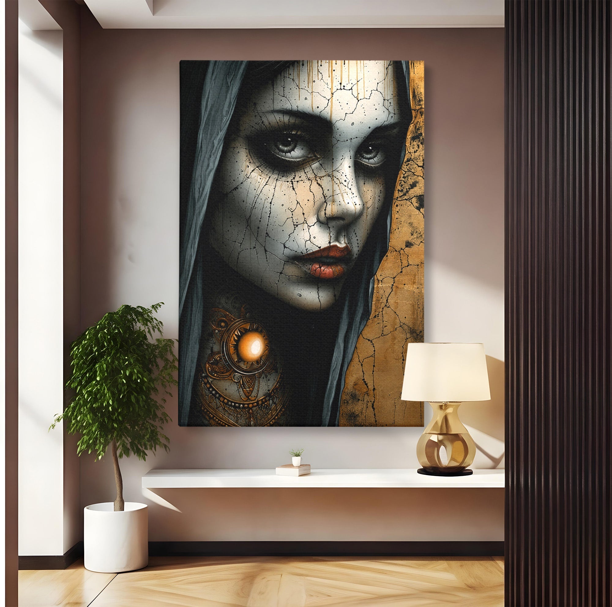 Tablou Canvas Premium LuxCanva® C1395, Portretul Femeii Misterioase, Portret, Femeie, Mister, Arta, Living, Dormitor, Culori Vibrante