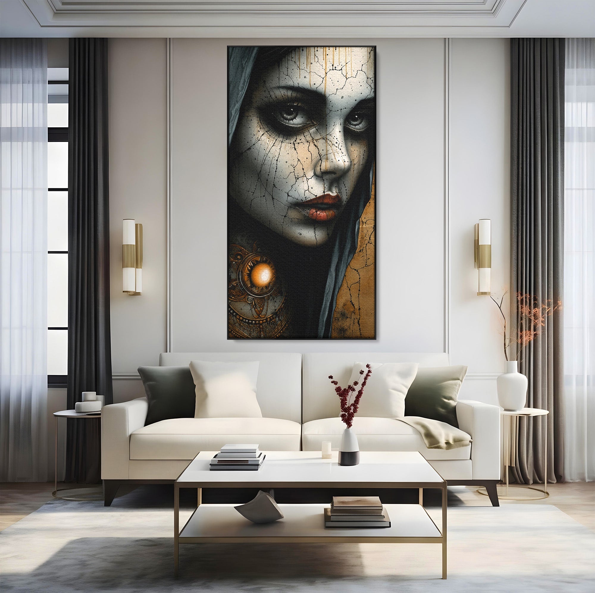 Tablou Canvas Premium LuxCanva® C1395, Portretul Femeii Misterioase, Portret, Femeie, Mister, Arta, Living, Dormitor, Culori Vibrante